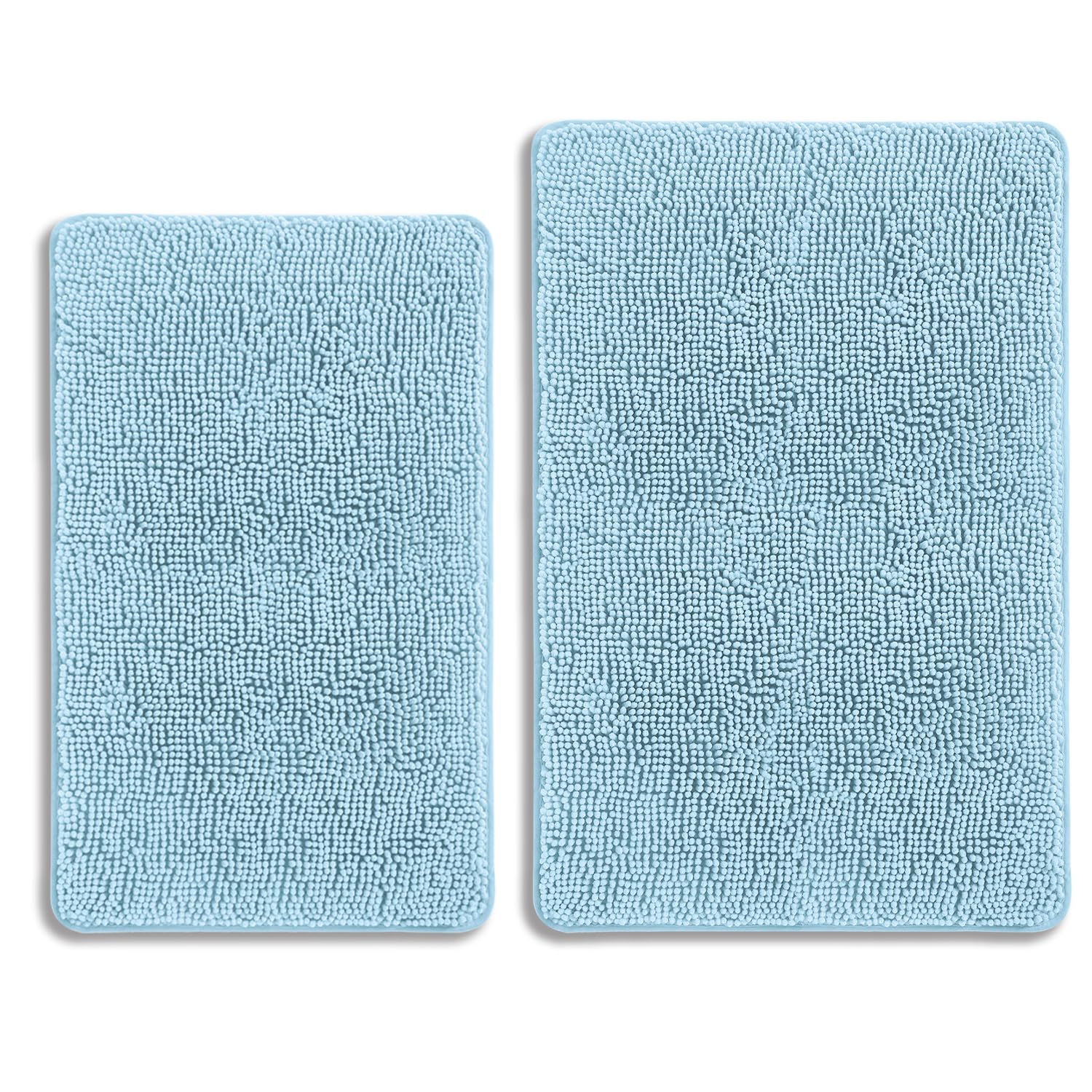 PureSwan Baby Blue Bathroom Rugs Sets 2 Piece – Absorbent and Washable Bath Mat, Non-Slip, Thick Soft Chenille Bath Rugs for Bathroom Floor, Shower, Sink - 20" x 32"+24" x 36"