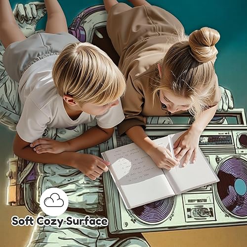 Miniatura 3 de Alfombra lavable de astronauta, Boombox, audio y música, arte retro de 9 x 12 pulgadas, alfombra grande antideslizante que no desprende pelusa,