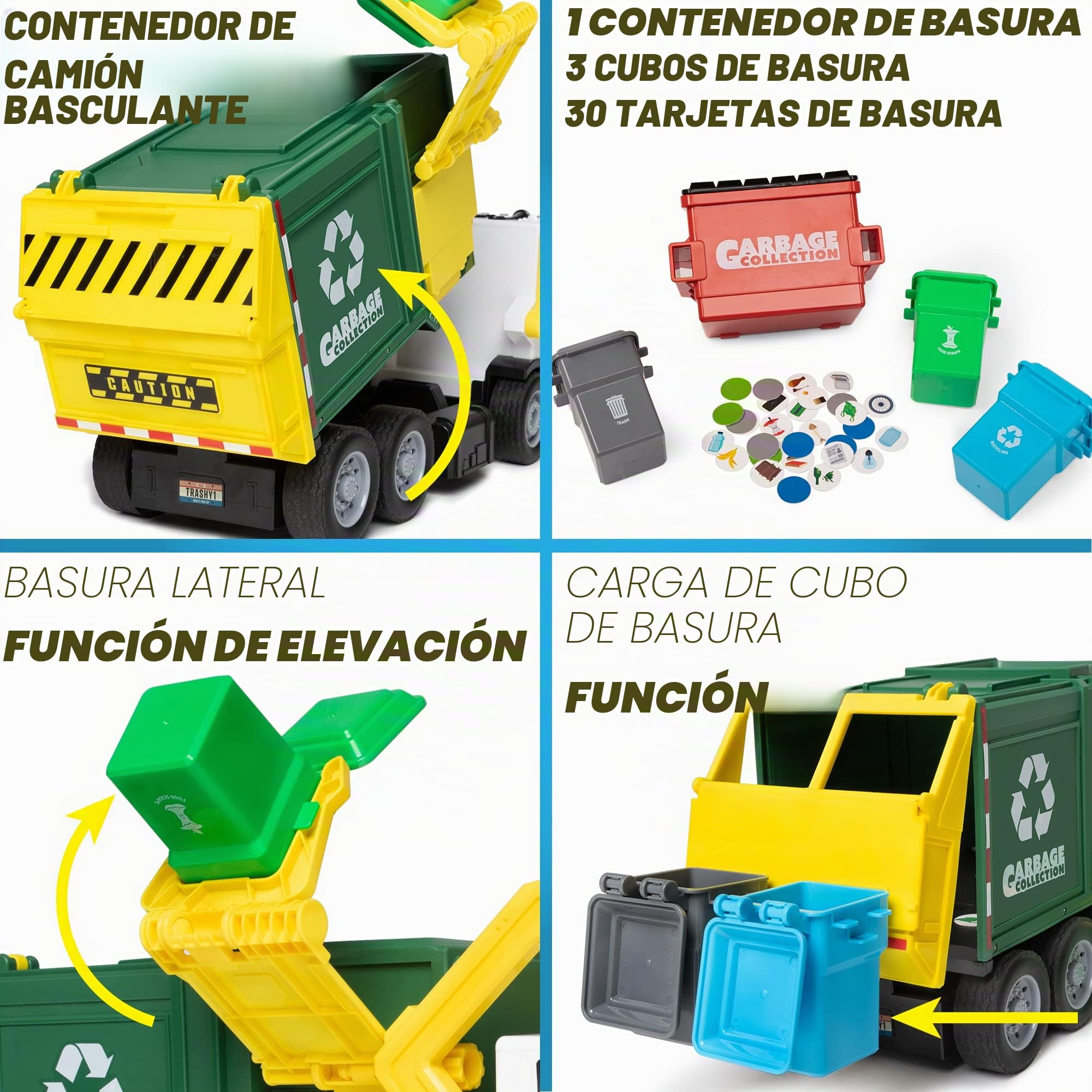 JOYIN Juguete para niños a Partir de 3 años, Camión de Basura de Tracción de Fricción Grande de 16 Pulgadas con Luces y Sonidos, Bote de Basura de Carga Frontal, Regalo para Niños(Verde)