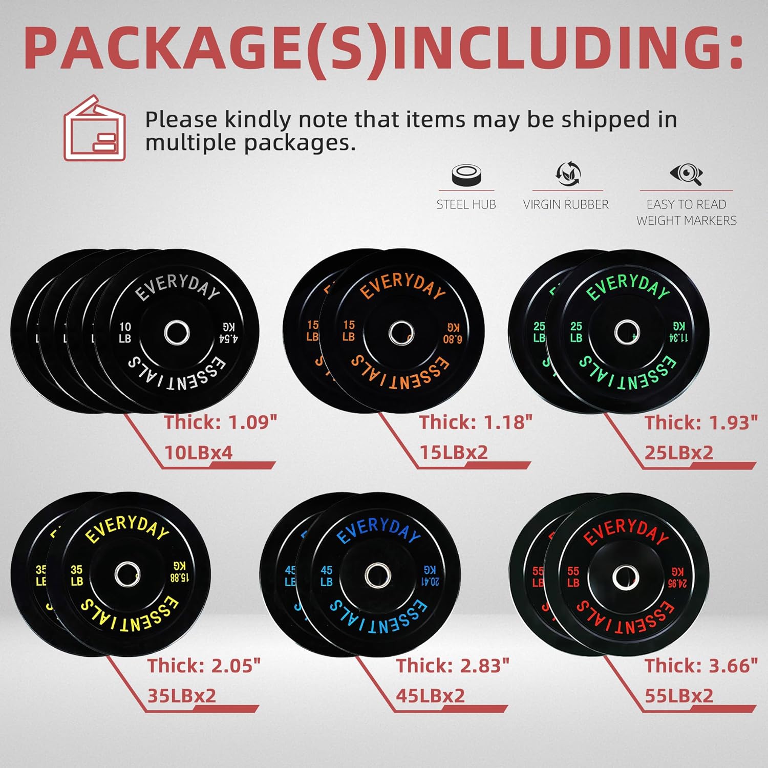 Fitvids 2-Inch Olympic Bumper Plates, Perfect Weight Plates for Weightlifting and Strength Training, Multiple Weights Available