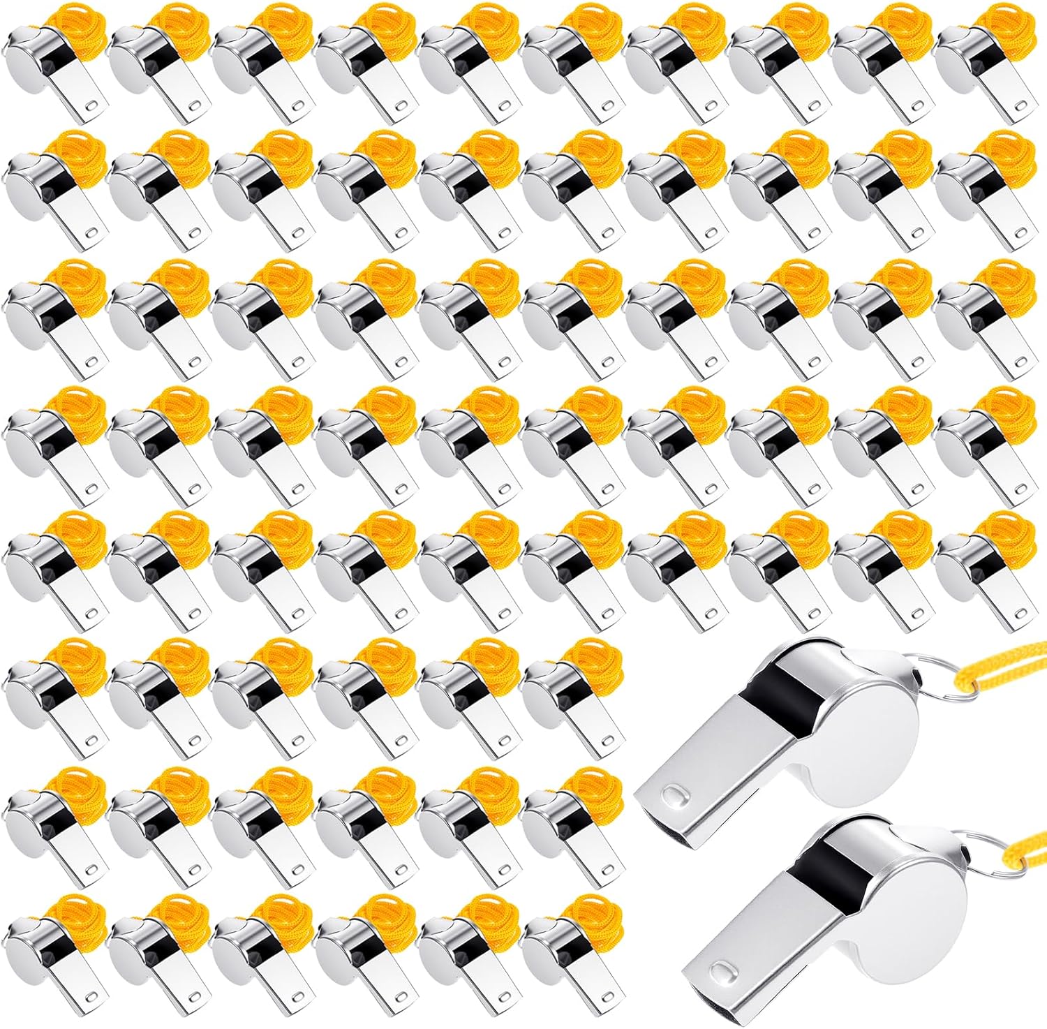 100 Pack Professional Coach Whistle with Lanyard, Stainless Steel Sports Whistles for Coaches, Loud & Clear Referee Whistle for Training, Events & Safety