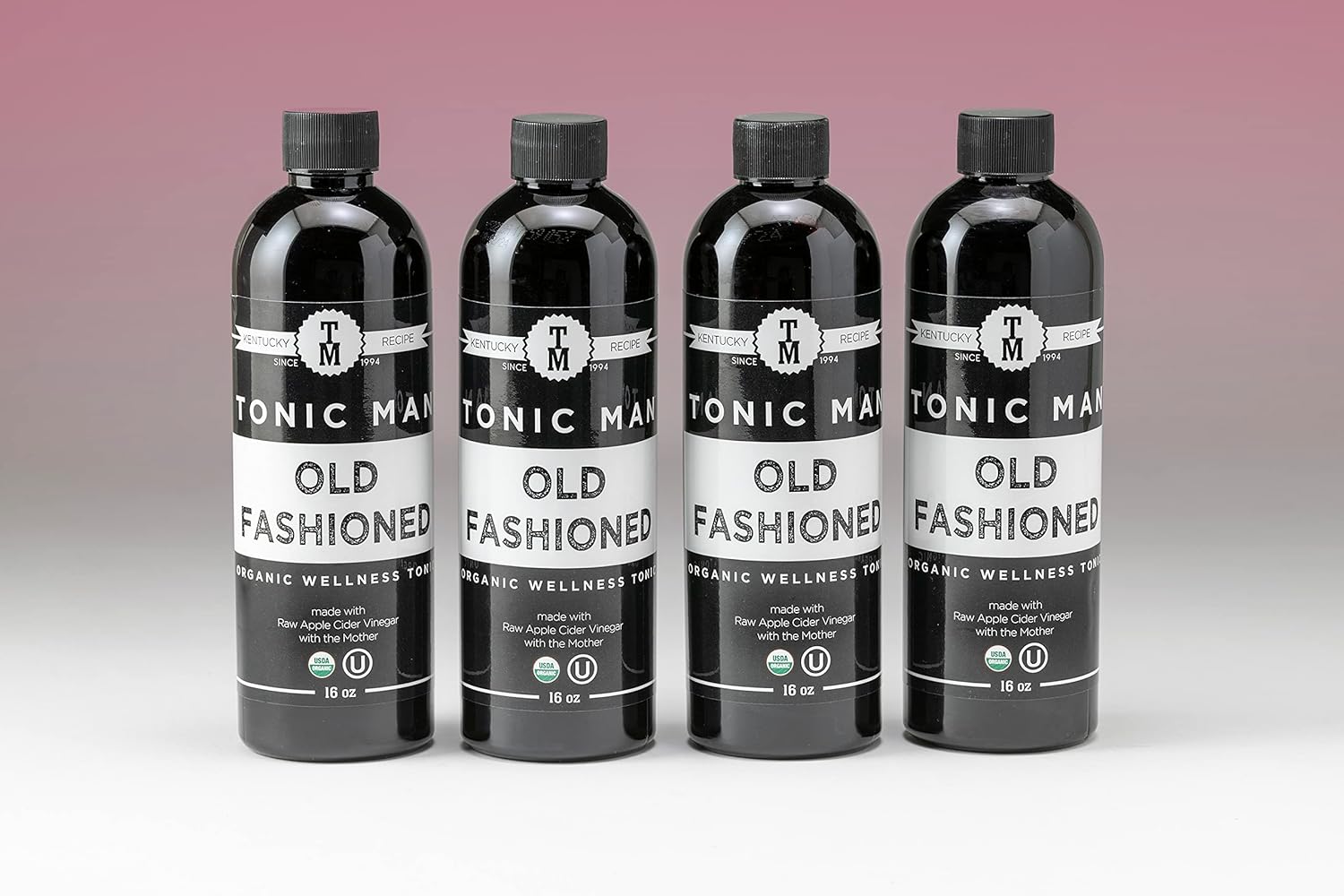 Tonic Man Old Fashioned Organic Wellness Tonic Made with Raw Apple Cider Vinegar Kosher Organic Apple & Grape Juices 12 Herbs & Spices Energize Body | Immunity Booster Non-GMO 16oz Bottle Pack of 4