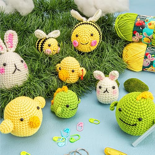 Miniatura 6 de PP OPOUNT Kit de ganchillo para principiantes, 4 piezas de animales de ganchillo de gran tamaño, juego completo de ganchillo con instrucciones paso