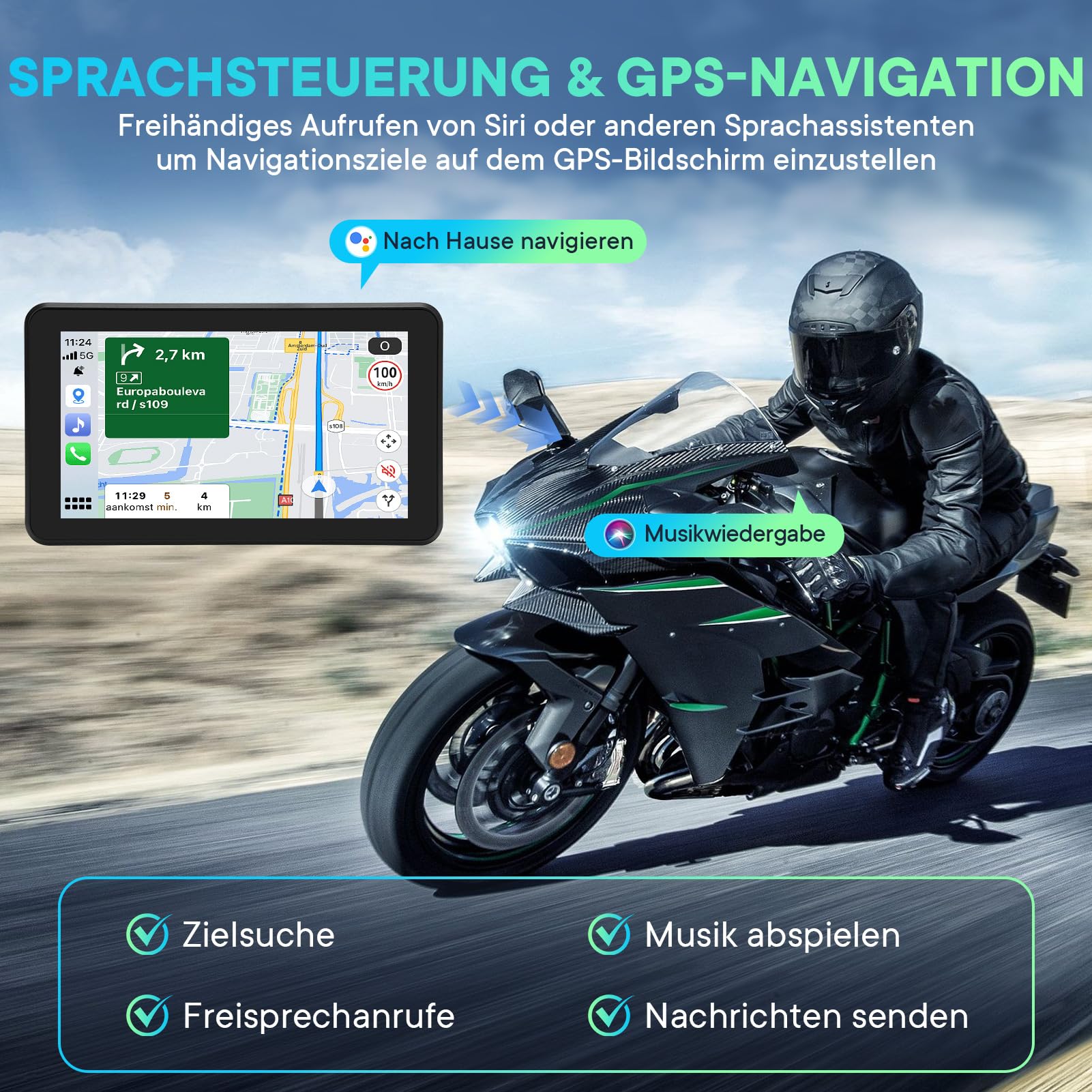 5" Motorrad CarPlay Navi mit Dashcam, Motorrad-Display IPX8 Wasserdichtes, Wireless CarPlay & Android Auto, 2K Kamera, Dual-Bluetooth, Touchscreen, 9V–24V Spannung,TF-Kartenunterstützung