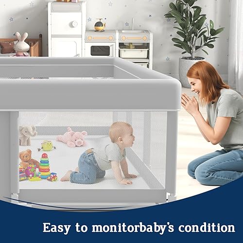 Miniatura 3 de Corralito para bebés de 74 x 50 pulgadas, corralito para bebés y niños pequeños, centro activo para interiores y exteriores, resistente corral de