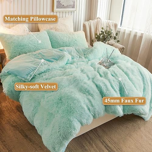 Miniatura 2 de XeGe juego de funda de edredón de terciopelo de lujo ultrasuave, juego de cama de 2piezas, 1funda de edredón de piel sintética y 1funda de almohada