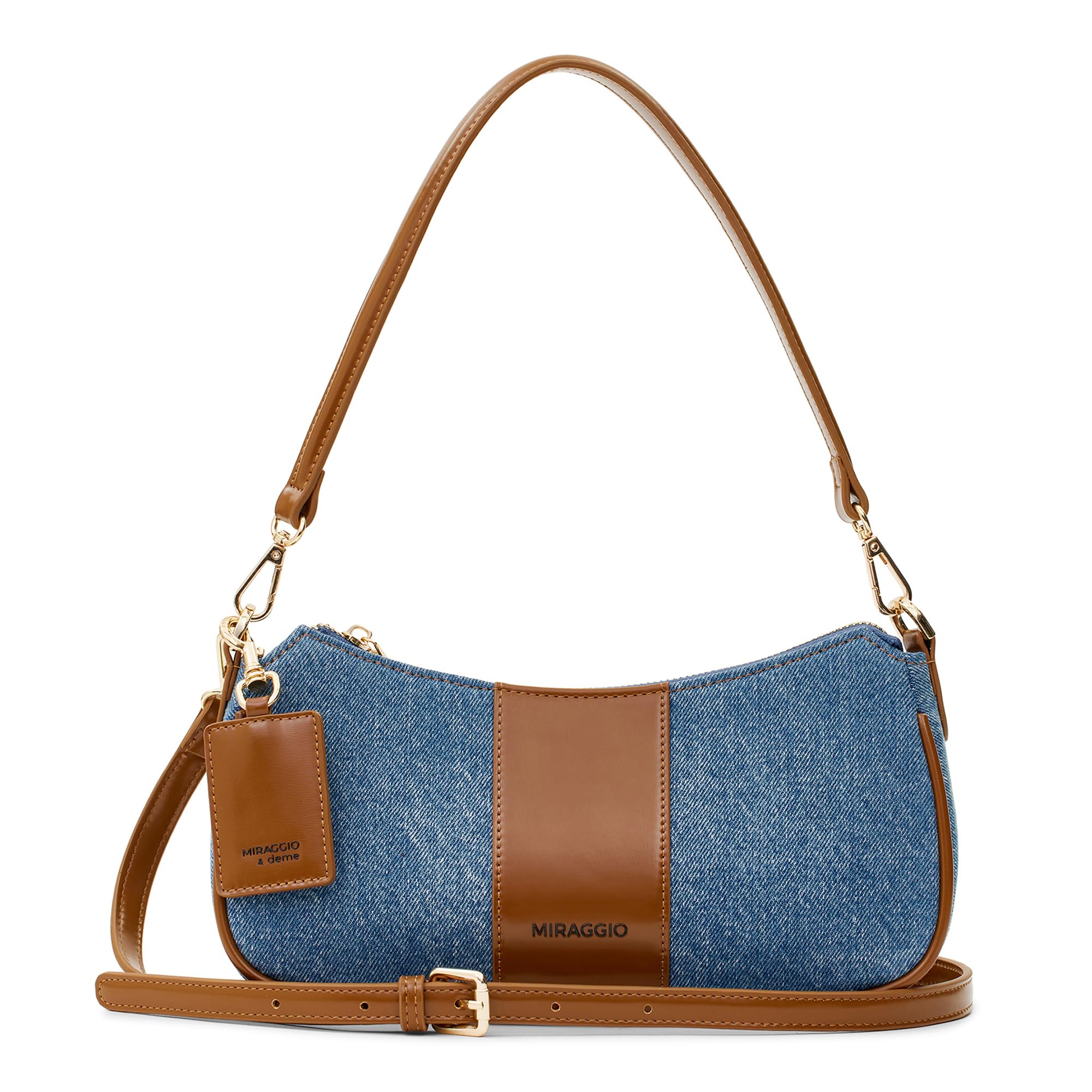 Miraggio Bella Denim Shoulder Bag with Adjustable & Detachable Sling/Crossbody Strap for Women (Denim & Brown) (B0CQRMLZXM) Amazon Price History, Amazon Price Tracker
