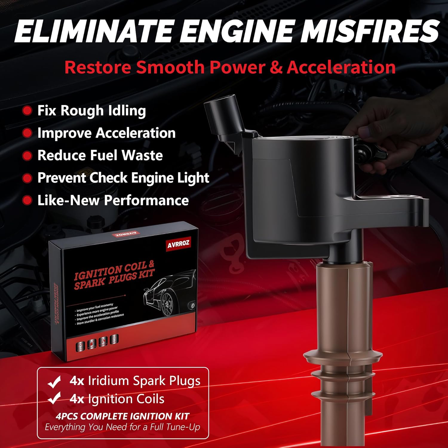 FD509 Ignition Coil Pack and Iridium Spark Plugs Set of 8, Compatible with Ford F150 2007-2010 4.6L/5.4L, Expedition 2008-2014 4.6L/5.4L, Mustang 2008-2010, Replaces DG521, C1659, SP509