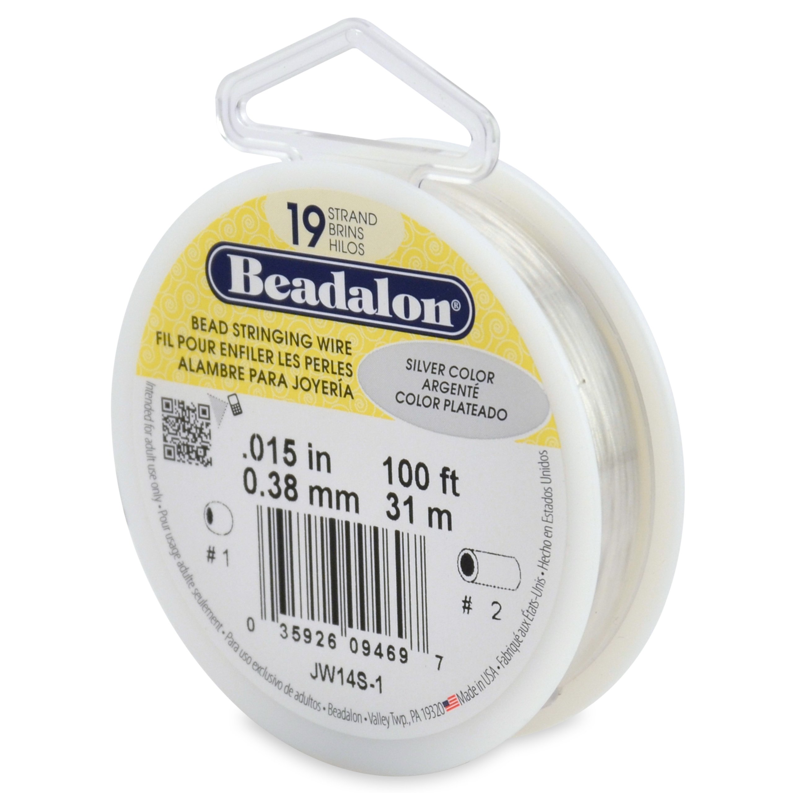 Fil 19 brins Argent Beadalon 0,38 mm pour enfiler des perles sans casser