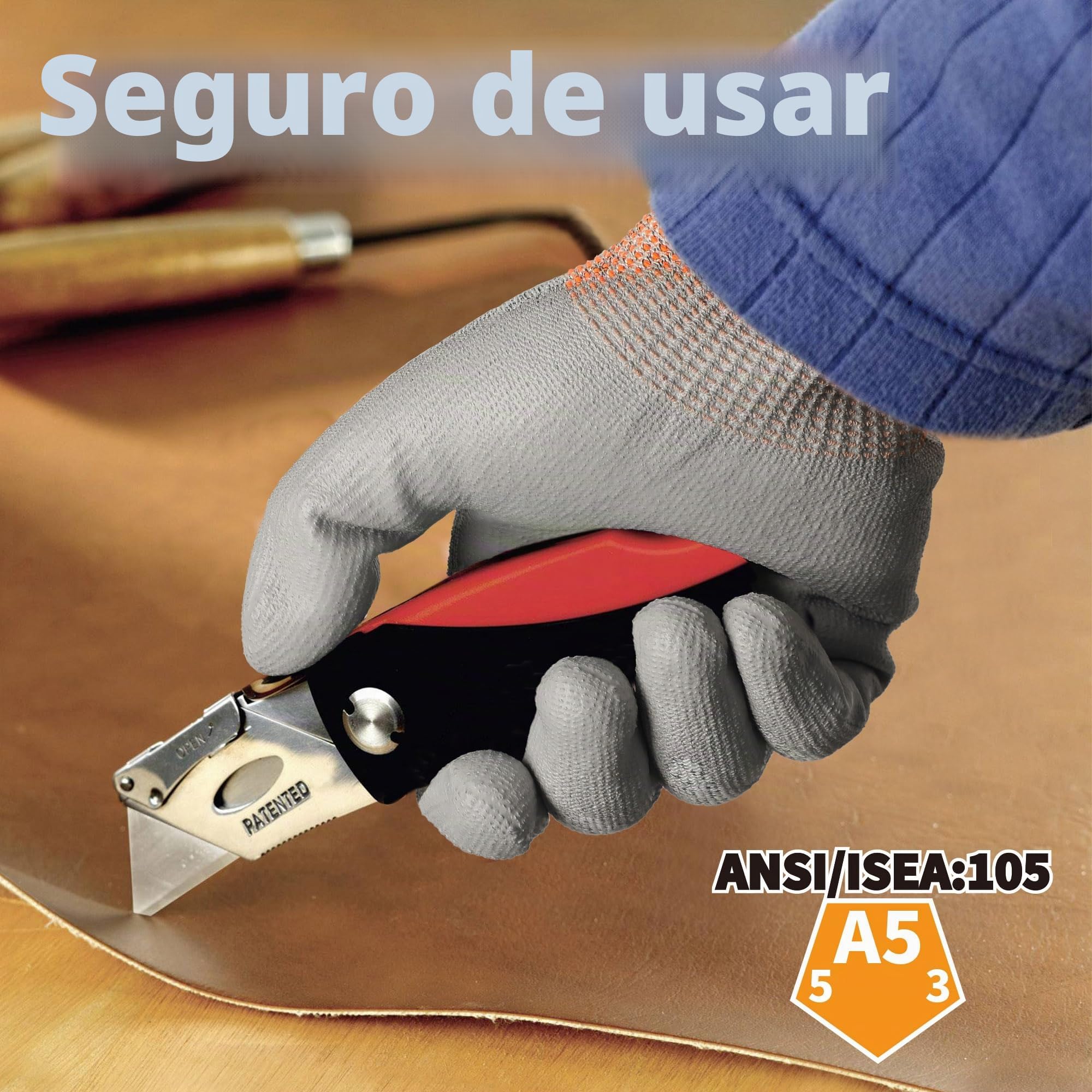Schwer 12 Pares de Guantes de Trabajo Anti-Corte Nivel 4/D con Revestimiento PU - Antideslizantes y Duraderos para Manipulación de Metal, Carpintería y Construcción,M