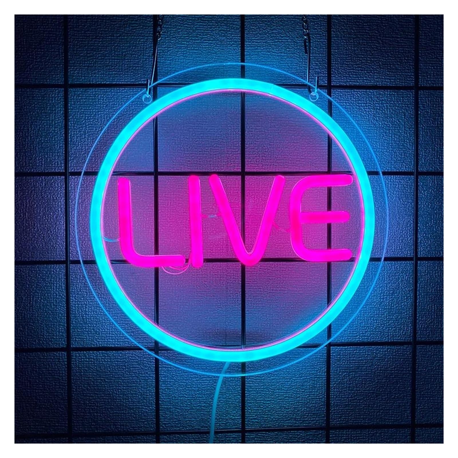 Insegna luminosa al neon Live for per neon Sign Blue Circle LED Light dimmerabile per alimentazione per USB 23,5 cm x