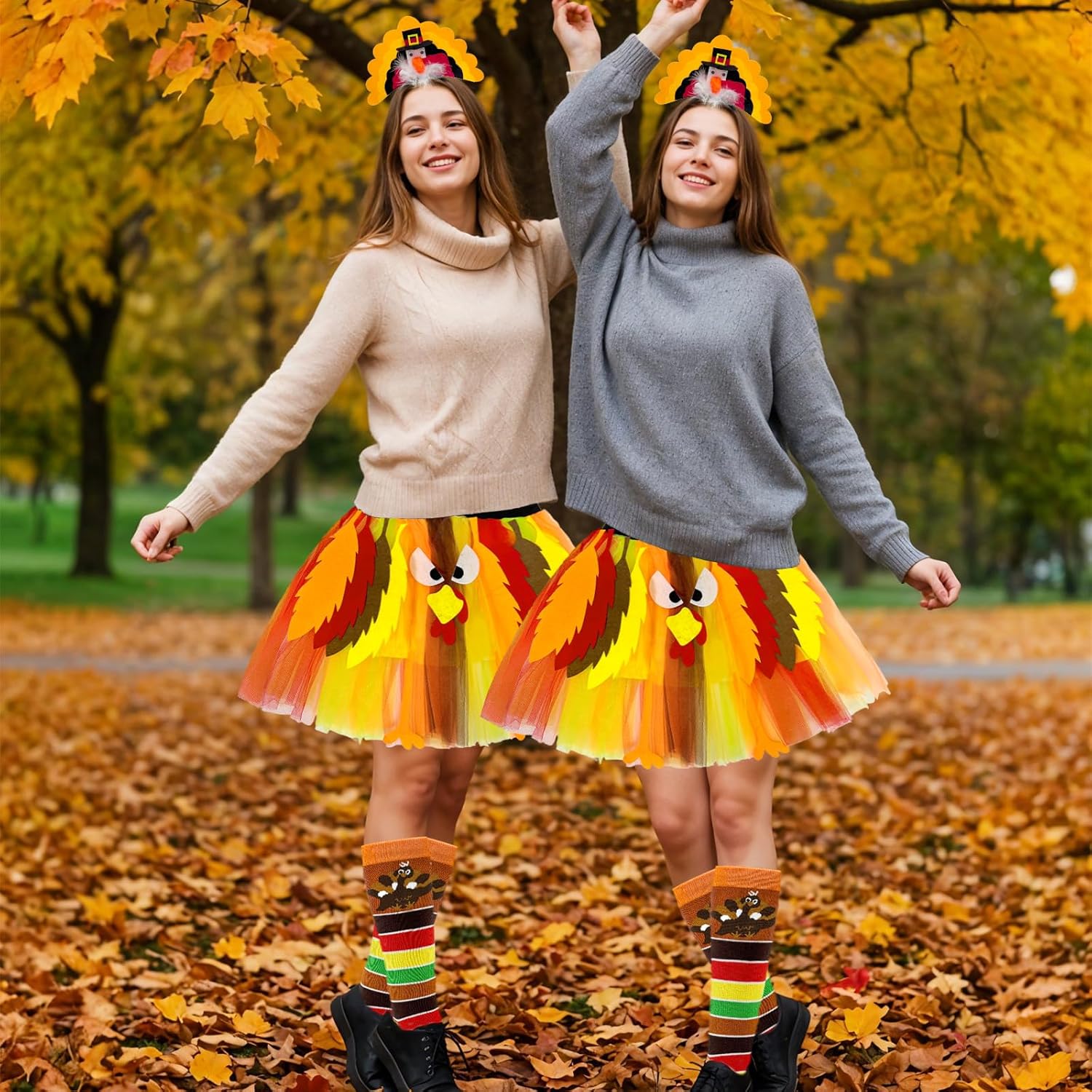 QLINLEAF Thanksgiving Turkey Tutu Costume Turkey Trot Skirt With Headband Sock for Women Autumn Fall Cosplay Party - Image 8