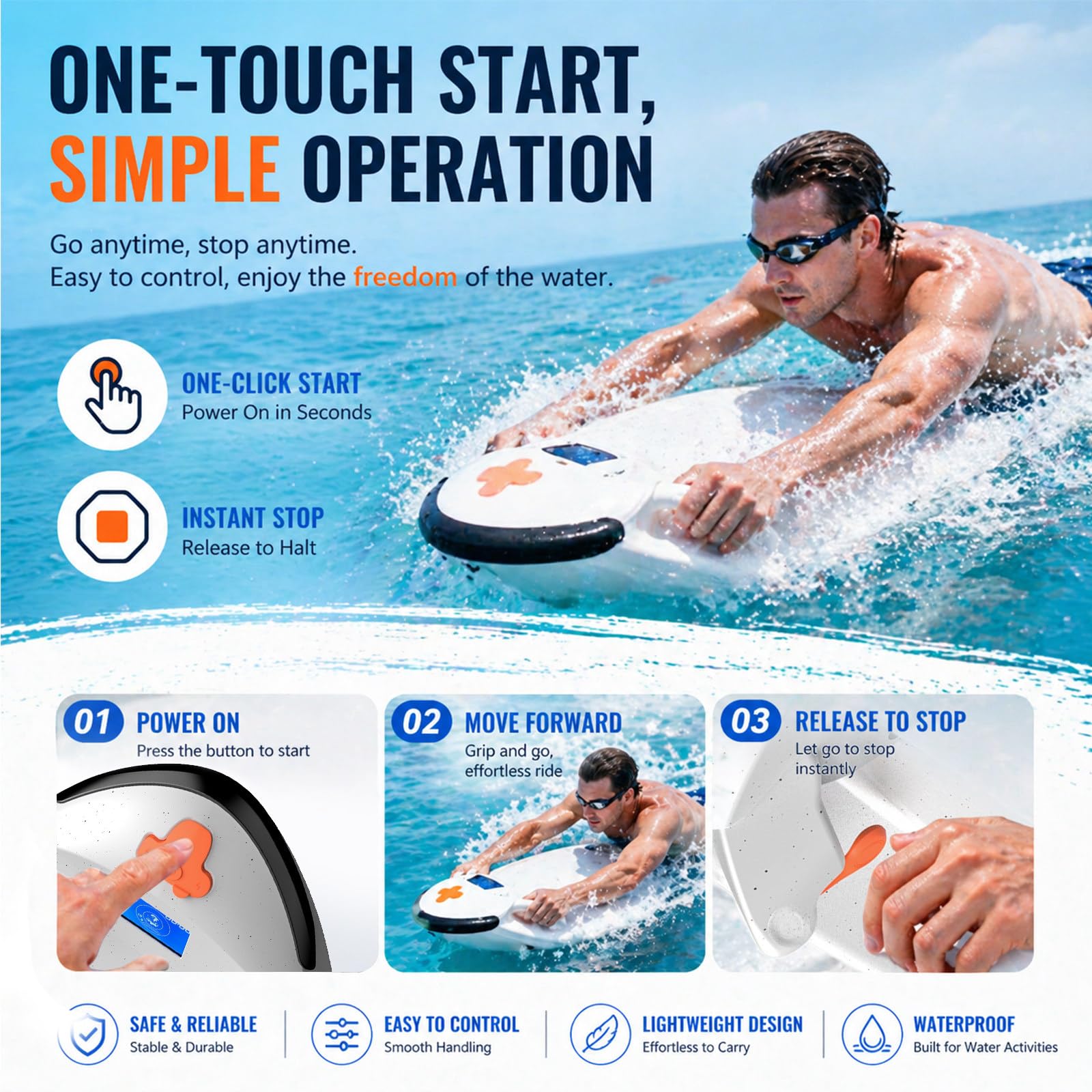 Propulsor Acuatico Para Adultos, Tabla De Surf 2 En 1 Con Empuje 6000W, 2 Modos De Velocidad, Profundidad Subacuática De 5M, Alternativa Portátil Al Paddleboard Para Piscina, Lago Y Playa