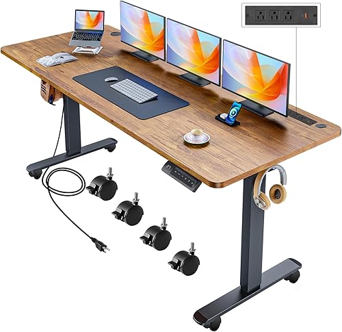 Miniatura 10 de Legooin Escritorio eléctrico de altura ajustable de 48 x 24 pulgadas con estación de carga, 2 puertos USB, 3 tomas de corriente, rango de elevación