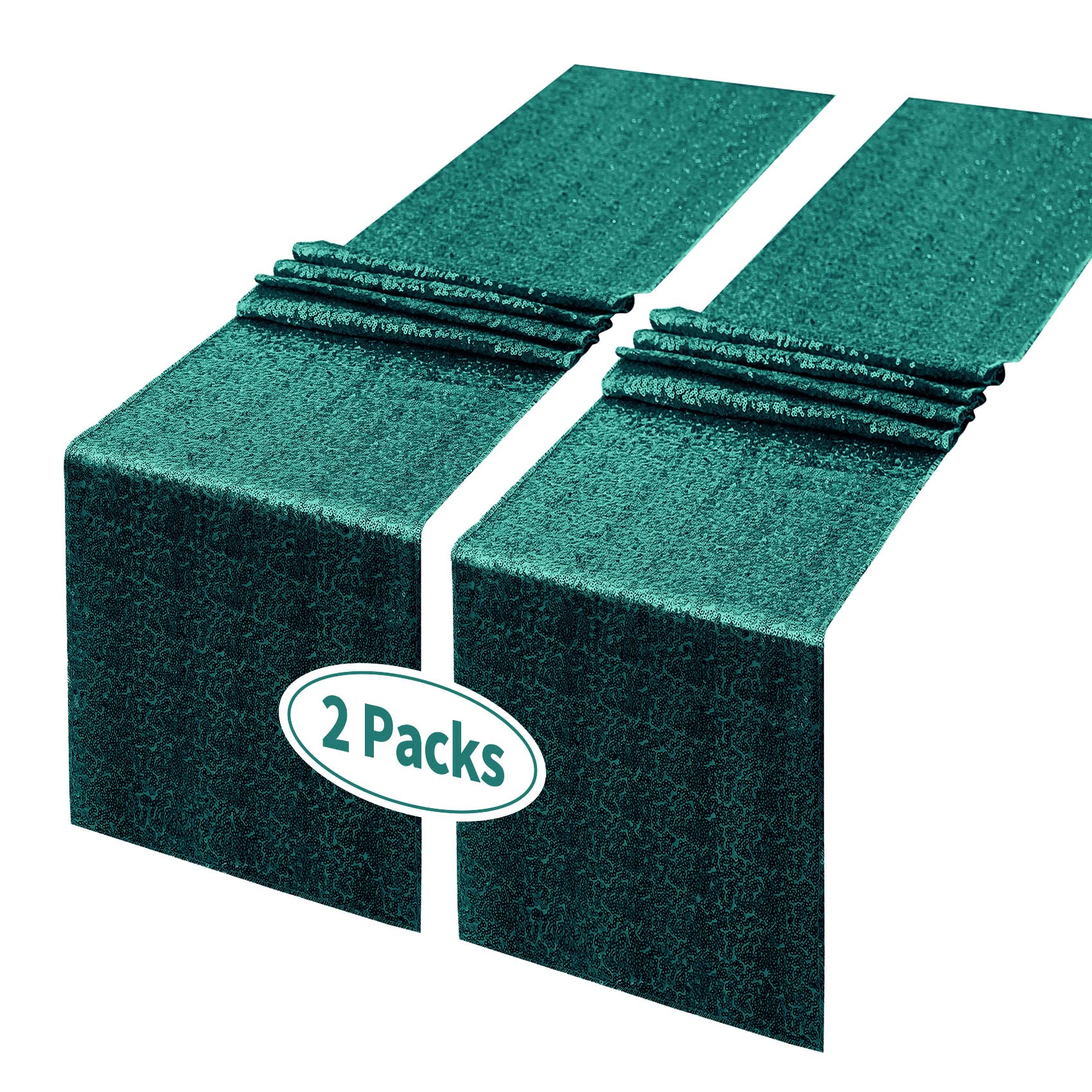 YUHX 2 Pack Green Sequin Table Runner, 12