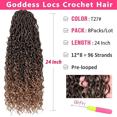 Miniatura 8 de Cabello de ganchillo Goddess Locs de 30 pulgadas, 8 paquetes de cabello Ombre Boho Hippie Locs cabello preenrollado río Locs pelo sintético rastas