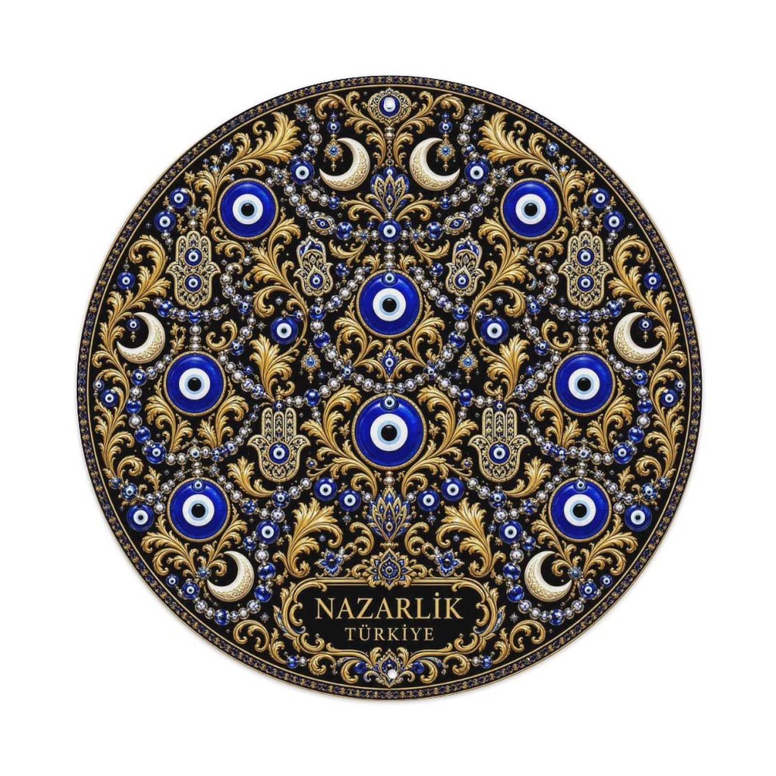 Midnight Black Turkish Evil Eye Floral Arabesque Metal Tin Sign