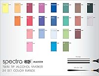 Vista 2 de AD Marker Chartpak Spectra, Tri-Nib y cepillo de doble punta, 24 colores básicos surtidos en cubo de plástico duro, 1 cada uno (SBASIC24AD)