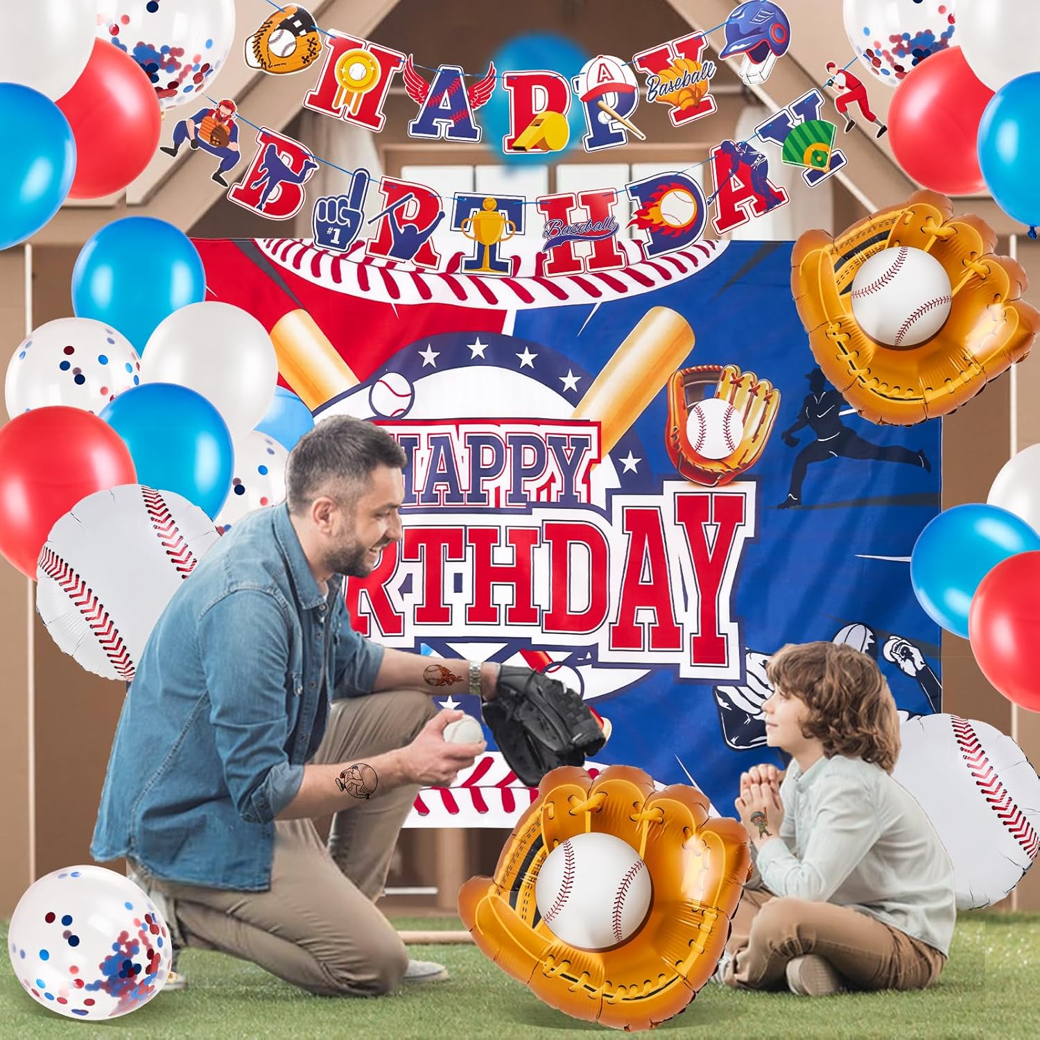 Baseball Party Decorations, Baseball Birthday Decorations Supplies Party Favors Birthday Banners, Baseball Temporary Tattoos, Baseball Balloons, Cupcake Topper Centerpieces, Backdrop Tablecloth - Image 3