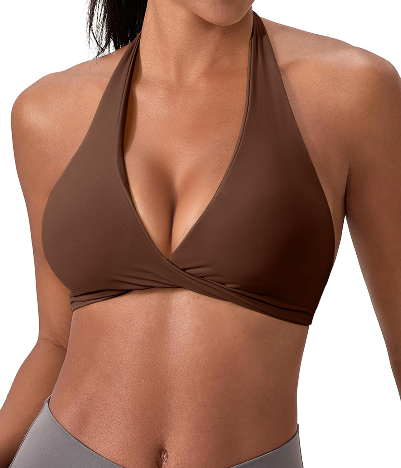 SPVISE Halter Sports Bras for Women Padded Yoga Bra Low Impact Gym Workout Bra Tank Open Back Twist Front V-Neck Everyday Bra - Image 8