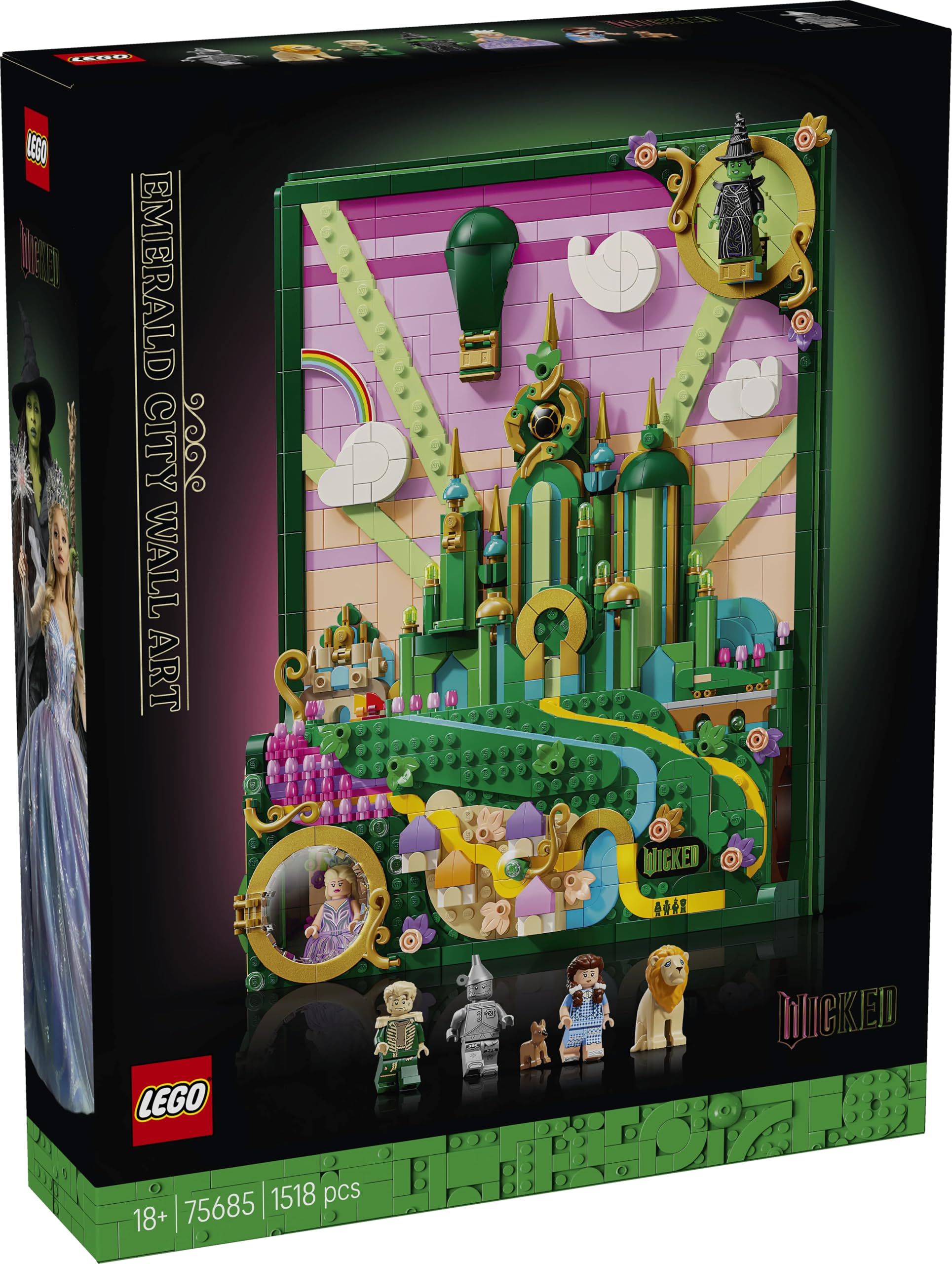 LEGO Wicked Obraz Emerald City 75685 | Obraz z klocków, dekoracja ścienna z efektem 3D, prezent Wicked dla fanów filmu, dla kobiet i mężczyzn, 1518 elementów