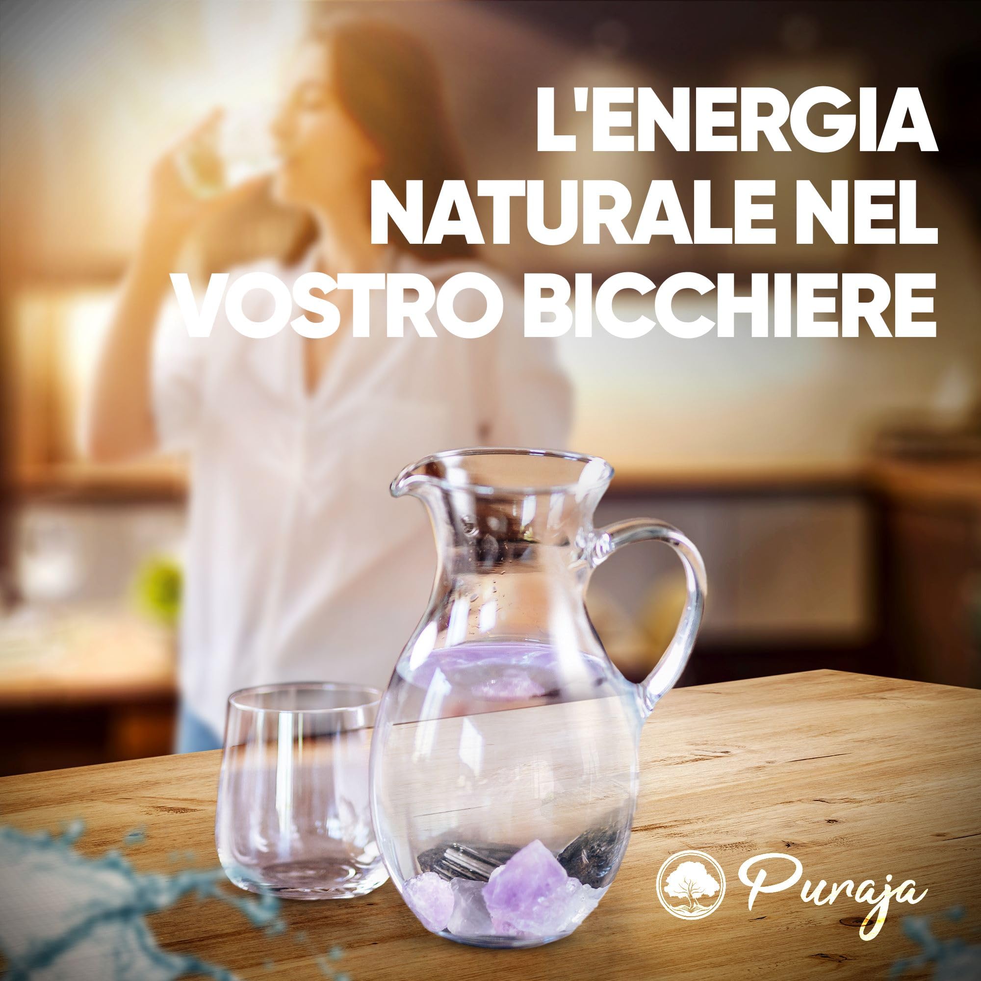 Miscela di pietre d'acqua Protezione e Liberazione | Set di pietre curative di qualità superiore, realizzato con gemme autentiche: Cristallo di rocca, Tormalina, Ametista