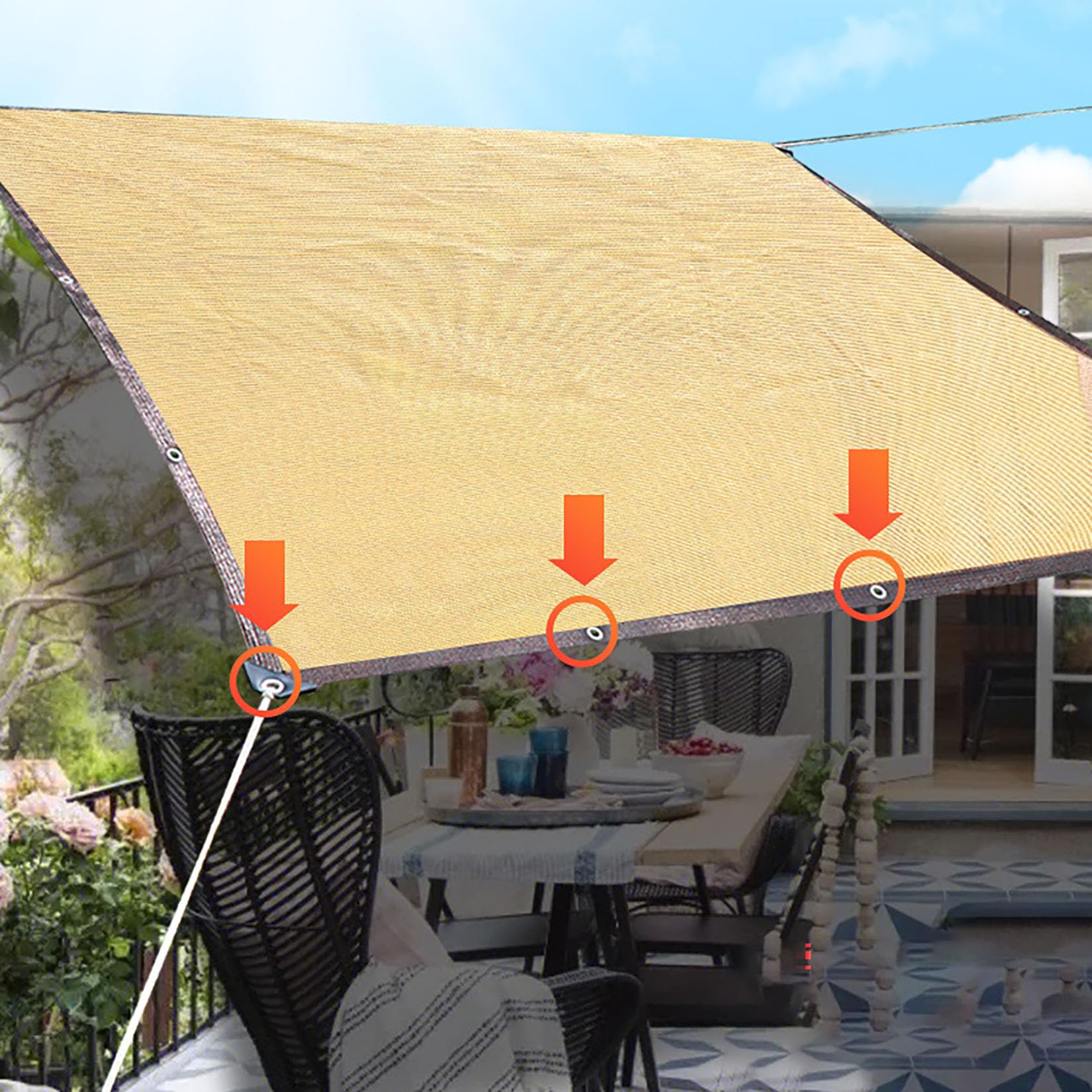 Mallas de Sombreo Jardin,Malla Sombra - Red de sombreado con Ojales Red de sombreado Duradera 90% de protección UV para protección Solar en Balcones, Jardines, invernaderos y terrazas 3X6m