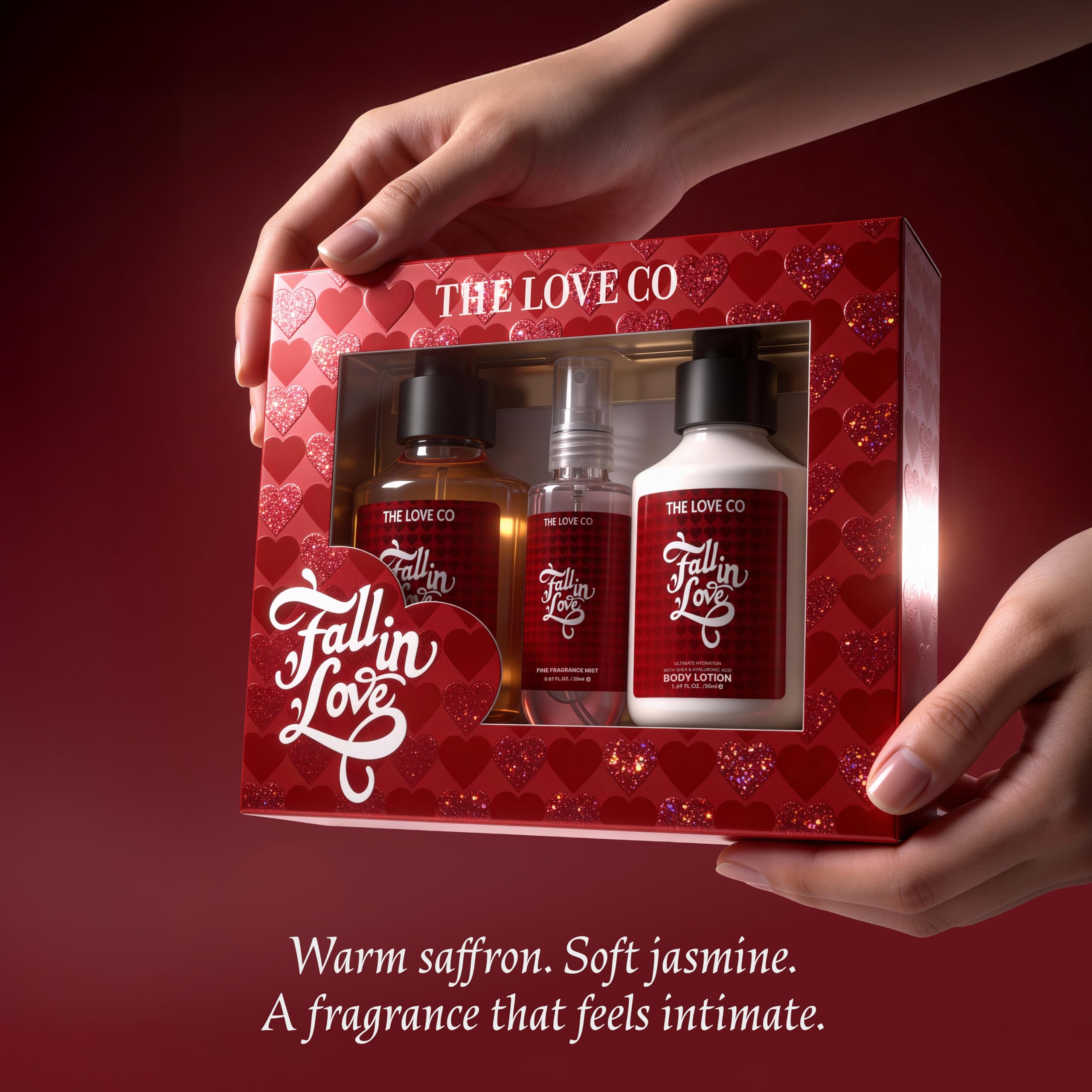 THE LOVE CO. Fall in Love Gift Set for Women | Body Wash, Body Lotion & Body Mist | Bath & Body Care Pampering Hamper Pack of 3 | Birthday, Anniversary Gifts | Self Care Kit 2