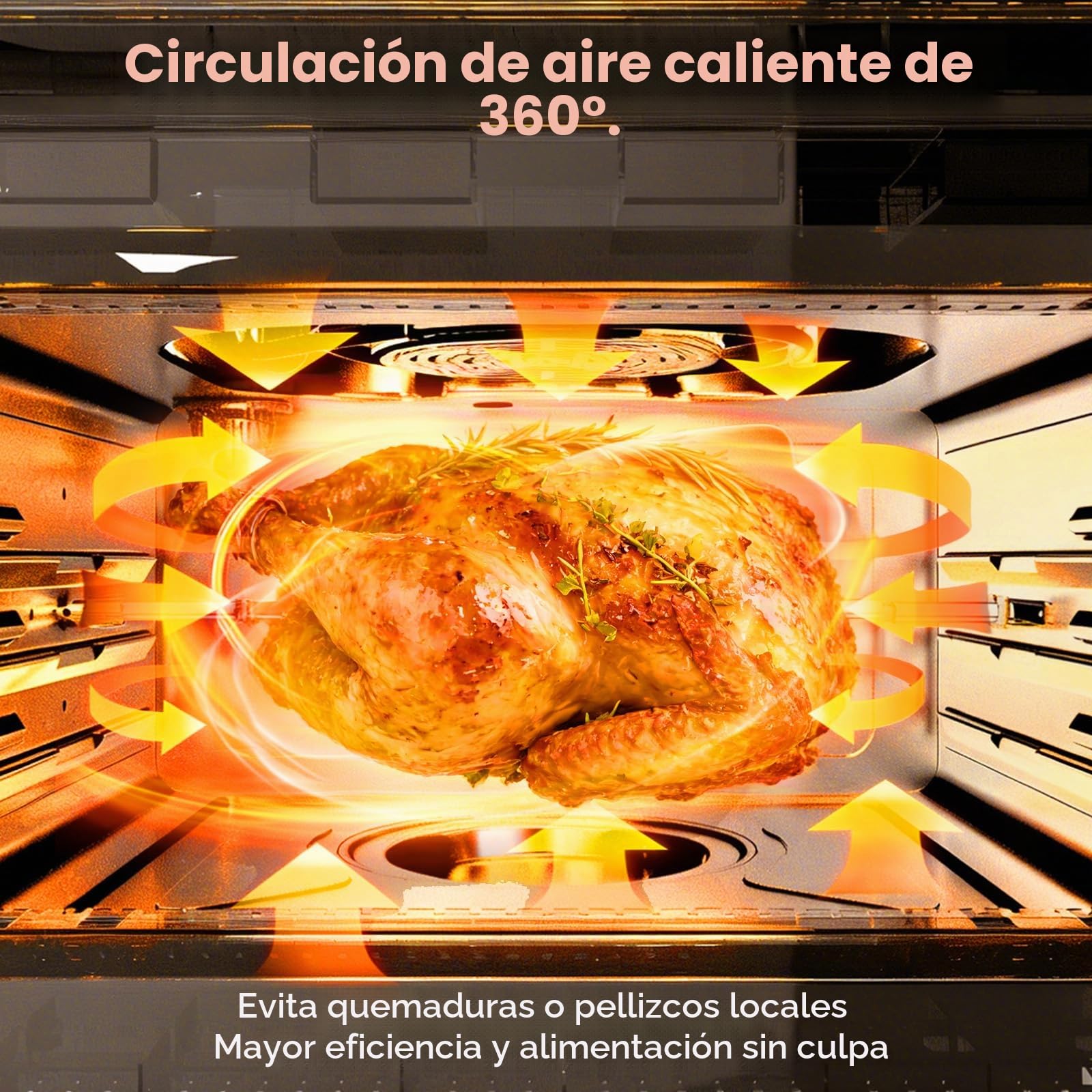 OUNIN 24L Horno Multifunción, 11 en 1 Horno con Freidora de Aire, Cocción en Doble Capa, Aire Caliente 360°, 1600W, Para Calamares Fritos, Croquetas Fritas, Chuletas de Cordero Asadas y Pan Horneado