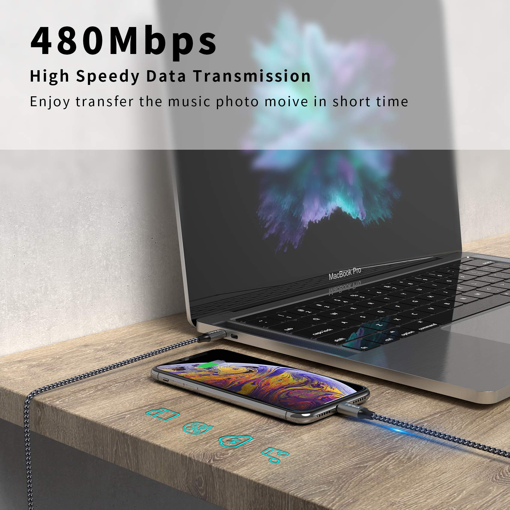 PIPIKA Cavo da USB C a Lightning, [2M] Cavo di Ricarica da Tipo C a Lightning Certificato MFi Compatibile con 13/13 Pro Max/12 Mini/12 Pro/12 Pro Max/11/11 Pro Max/XS Max/XR/X/8/8 Plus