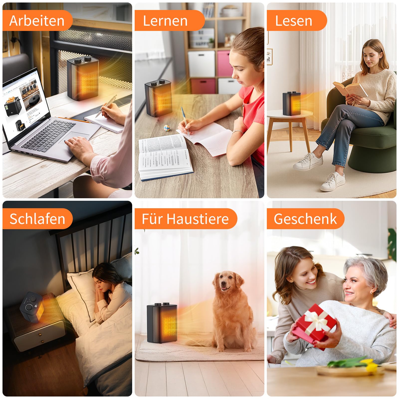 aeco EcoHeat One Heizlüfter klein 2000W energiesparend 3 Heizstufen Elektroheizung PTC Keramik Thermostat Überhitzungs- & Kippschutz Ventilatorfunktion mini camping Heater Kompakter Heim Heizung