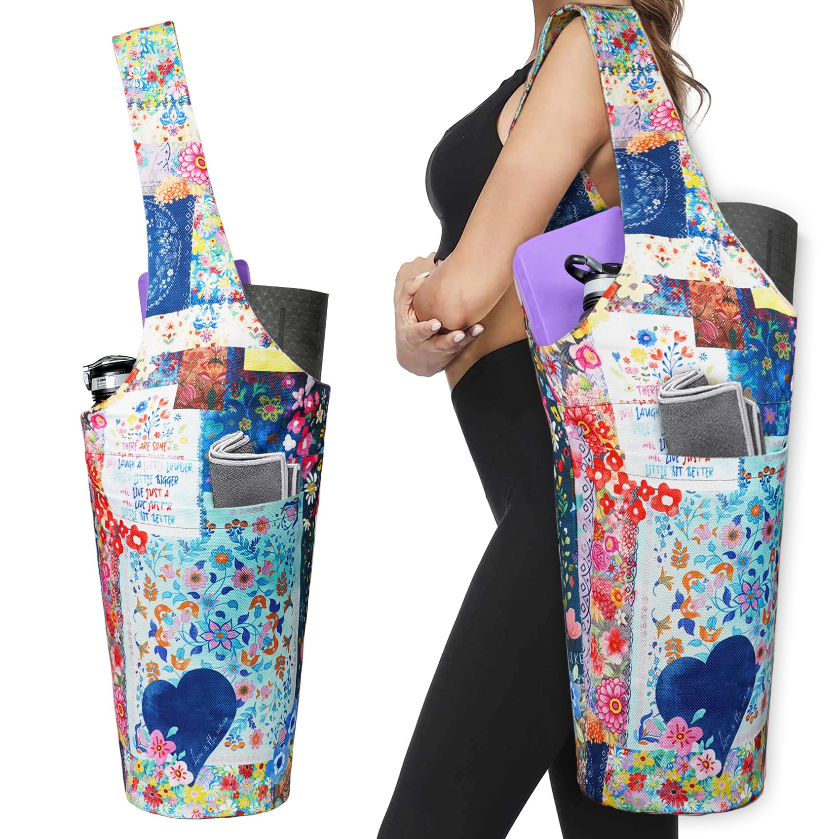 Yoga Mat Bag - Long Tote with Pockets - Holds More Yoga Accessories - Yoga Bag Fit Most Size Mats - Yoga Mat Carrier
