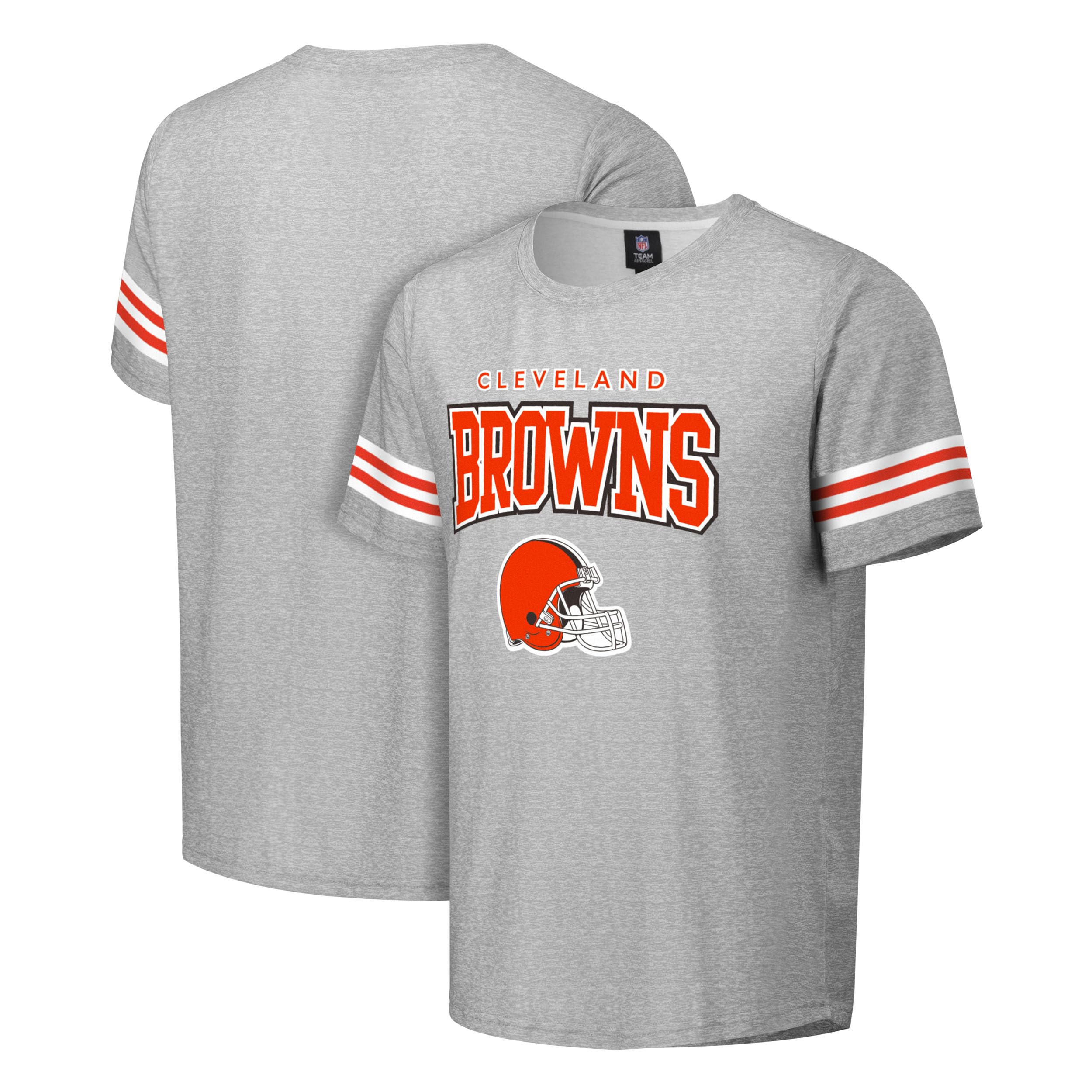 FOCO NFL Men's Officially Licensed Gray Team Color Primary Logo Arched Wordmark Performance Crewneck Short Sleeve T-Shirt, Cleveland Browns, Large
