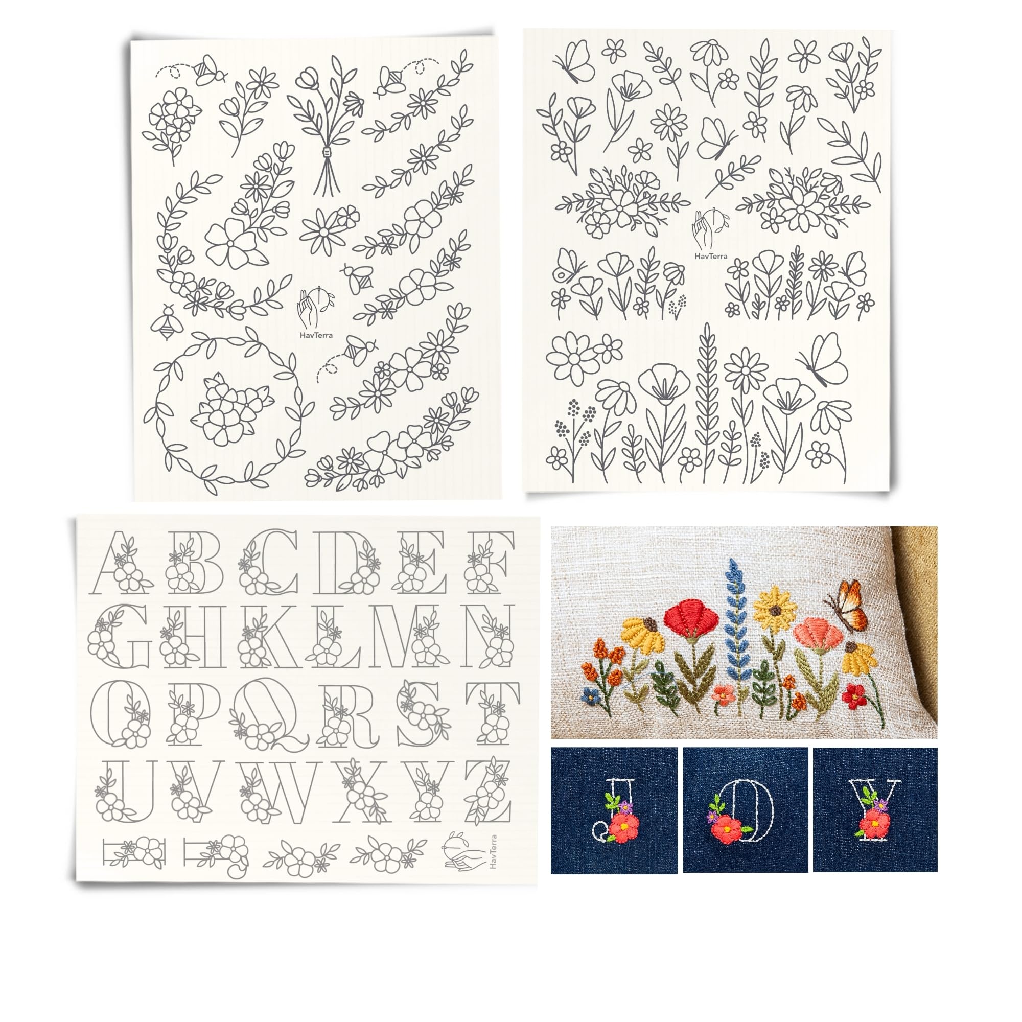 Stick & Stitch Embroidery Patterns - Floral & Alphabet Designs -1 Stick & Stitch Embroidery Patterns - Floral & Alphabet Designs -1