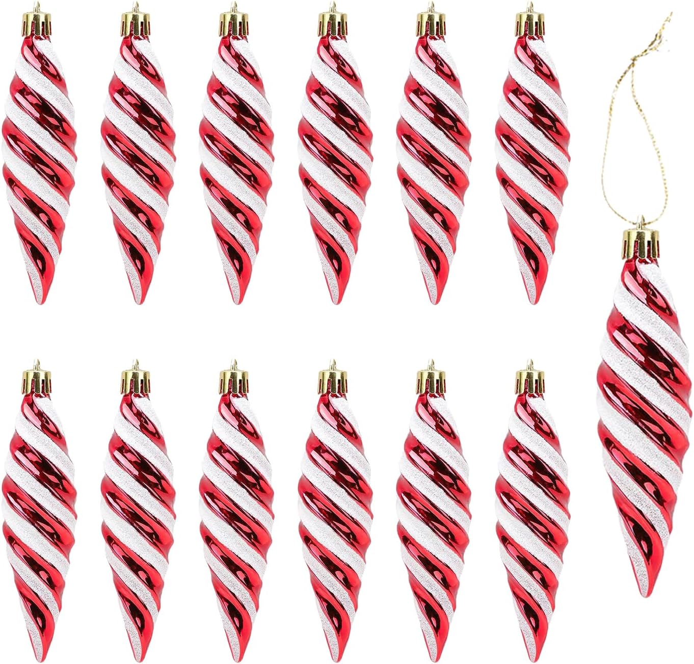 DAHI 10pcs Glitter Christmas Tree Pinecone Ornaments Plastic Hanging Pine Cone Ornaments for Christmas Tree Decorations Xmas Tree House Holiday Party Decor(Gold)