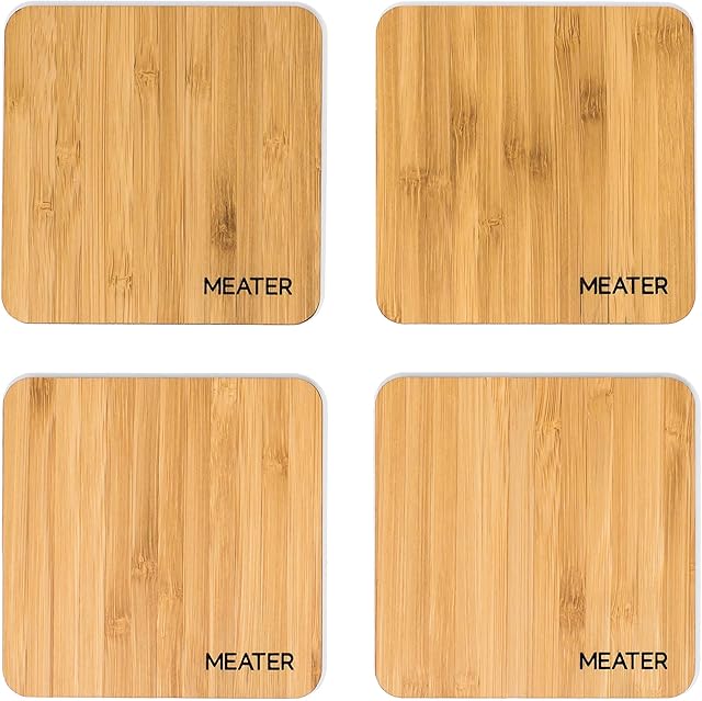 MEATER Natural Bamboo Drink Coasters - Set of 4 100% Eco-Friendly Stylish Coasters for Beer, Coffee, Martinis, and Wine Coolers