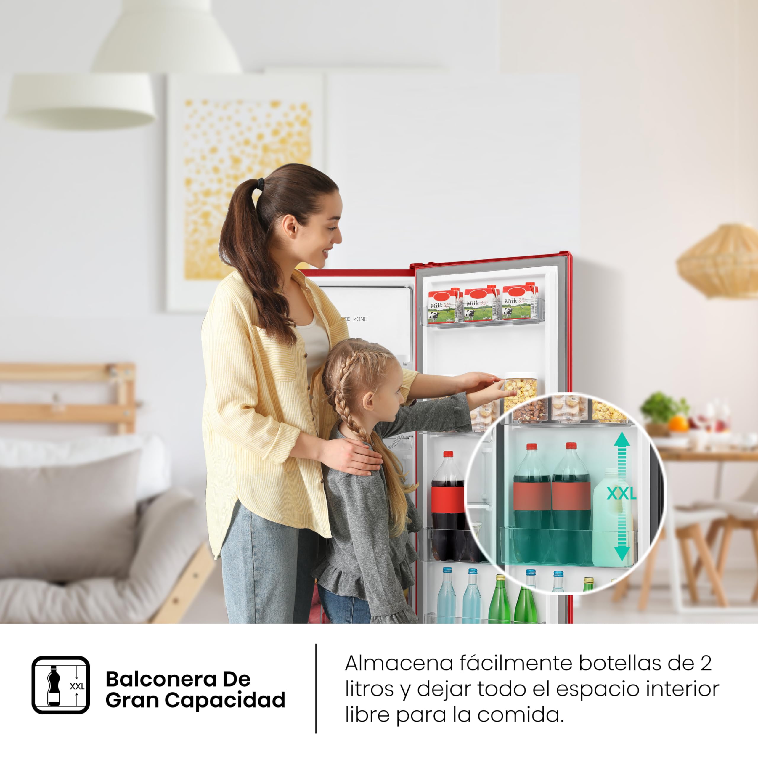 Hisense RR220D4BRE - Frigorífico Una Puerta, Congelador Freeze Zone, 165 L de capacidad, 128 cm alto, Class E, Botellero, Cycle Defrost (Cíclico), Cajón Frutas Y Verduras, Color Rojo