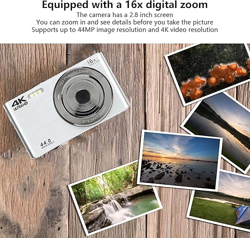 Miniatura 2 de Cámara digital con zoom de 16X, cámara digital de 44 MP para niños con pantalla de 2.8 pulgadas, compatible con 128 GB, cámaras de apuntar y