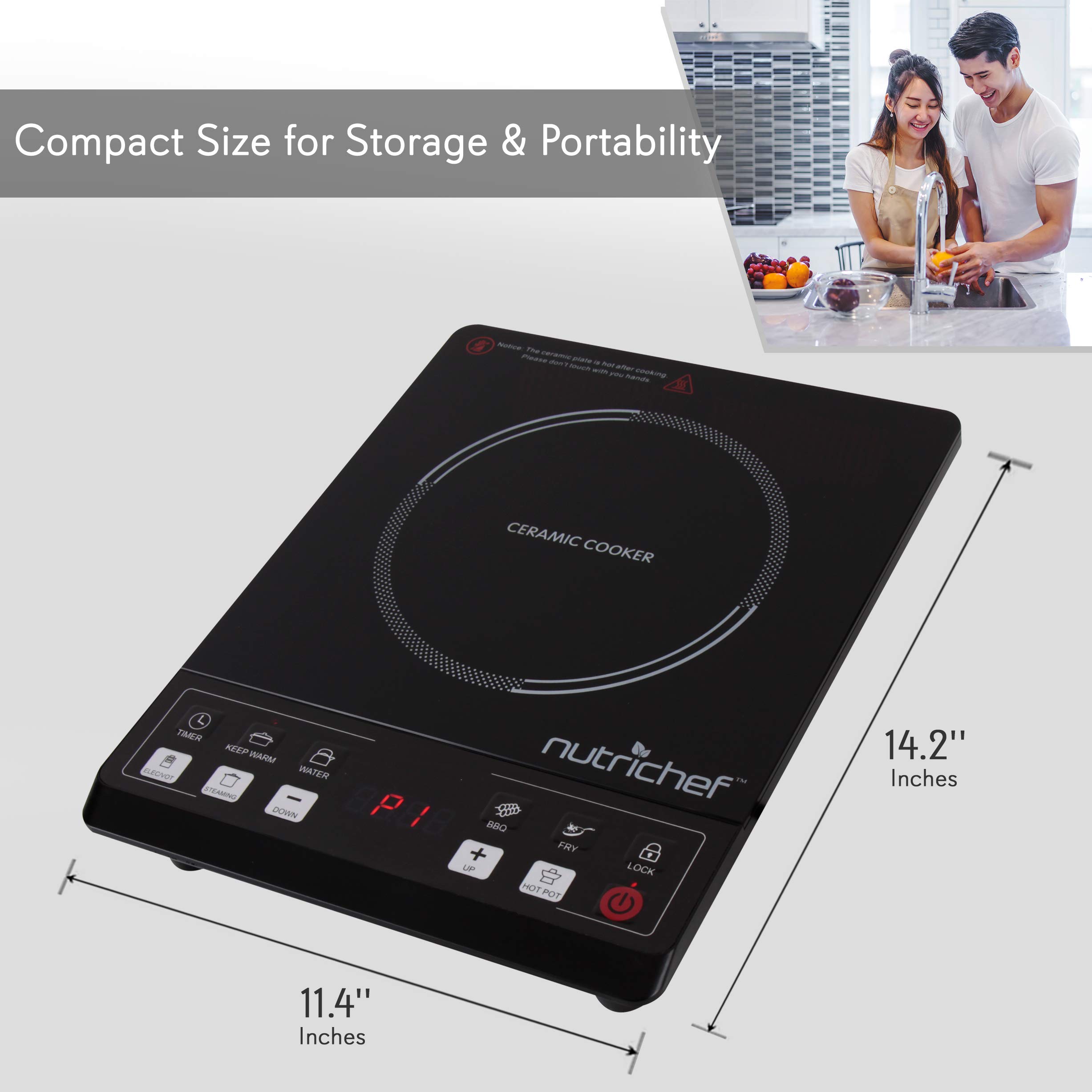 Amazon.com: NutriChef Small Appliance Countertop Burner, Infrared Cooktop,  Ceramic Cookware, Electric Stovetop, Tempered Glass, LCD Display, Keep  Warm, 1200W, 120V, Black/Chrome : לבית ולמטבח