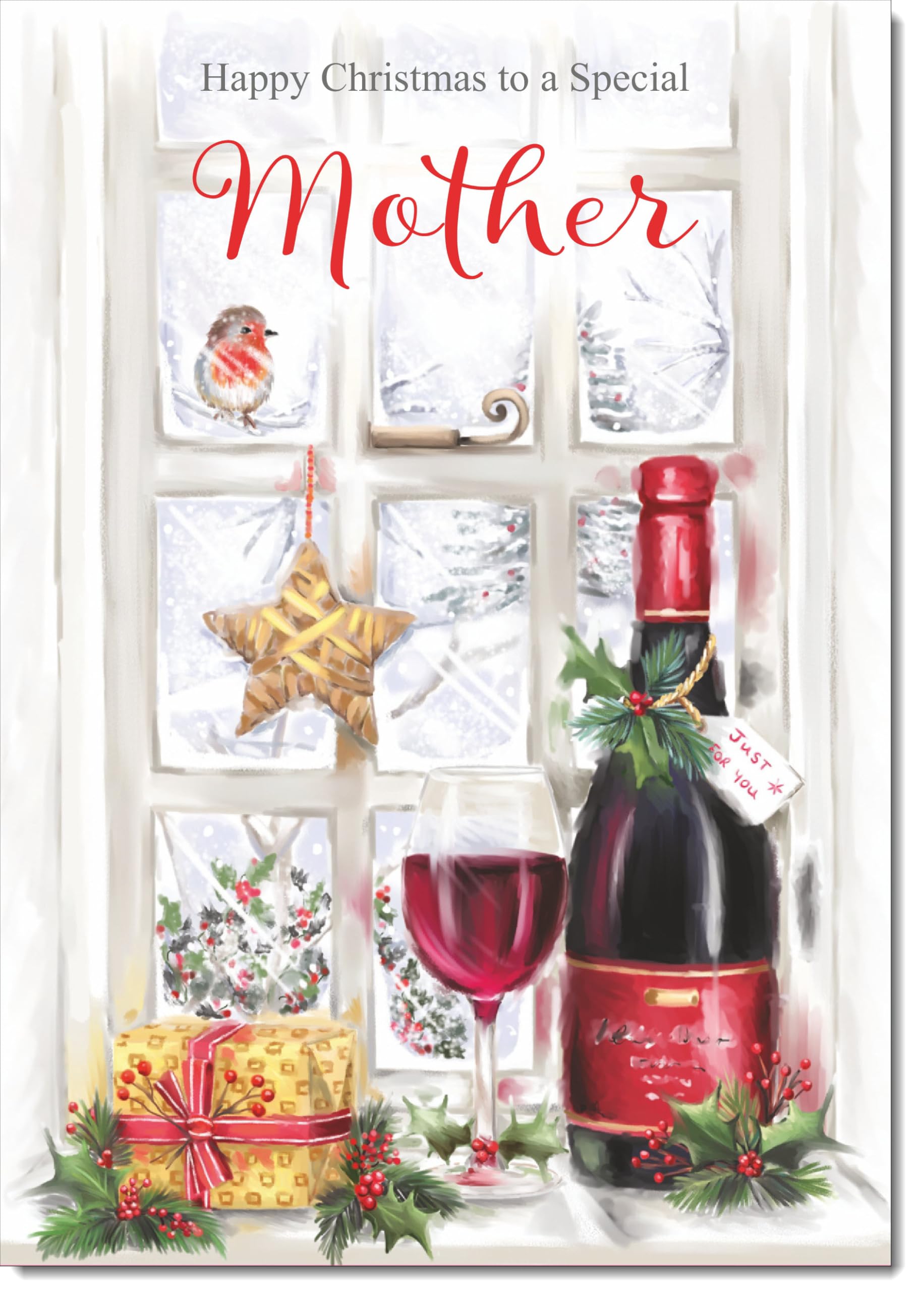 doodlecards Mother Christmas Card Red Wine Bottle Large A4 Size Christmas Card for Mother with Plain Envelope