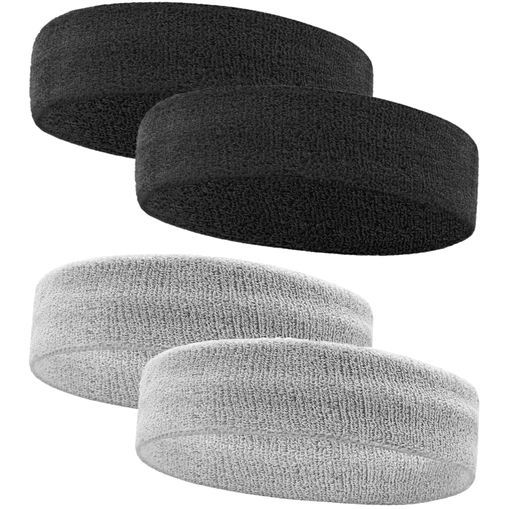 4 Pack Sweatbands Sports Headband for Men and Women, Moisture Wicking Athletic Workout Headband for Running, Tennis, Basketball, Yoga, Gym Stretchy Unisex Sweatband