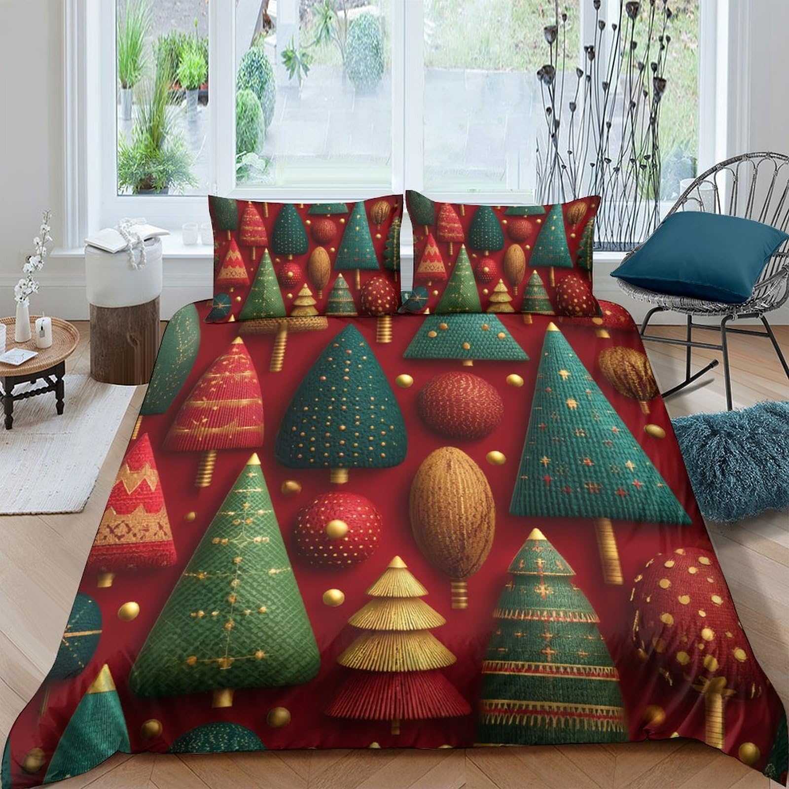 Ctjqhvkz Style-10 3D Printed Christmas Tree Fitted Sheet Microfiber Red Green Gold Ornament Mattress Cover For Bedroom Guest Room Decor Single（135X200cm）