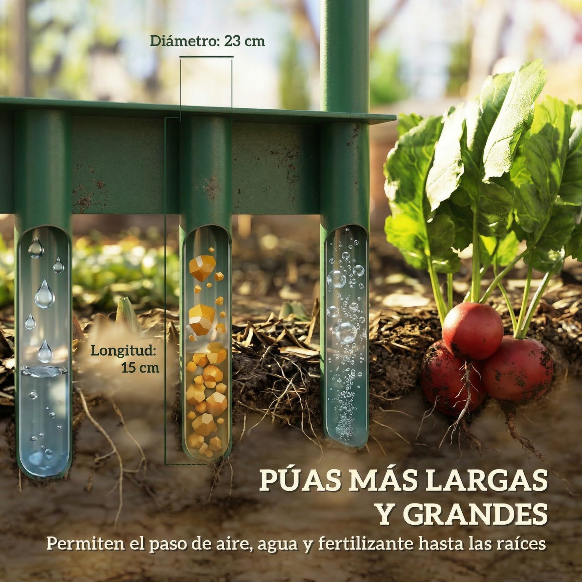Outsunny Aireador de Césped Manual con 5 Púas Huecas y Mango Antideslizante, Herramienta de Perforación para Césped, Ideal para Cuidado de Jardines y Patios, Verde Oscuro