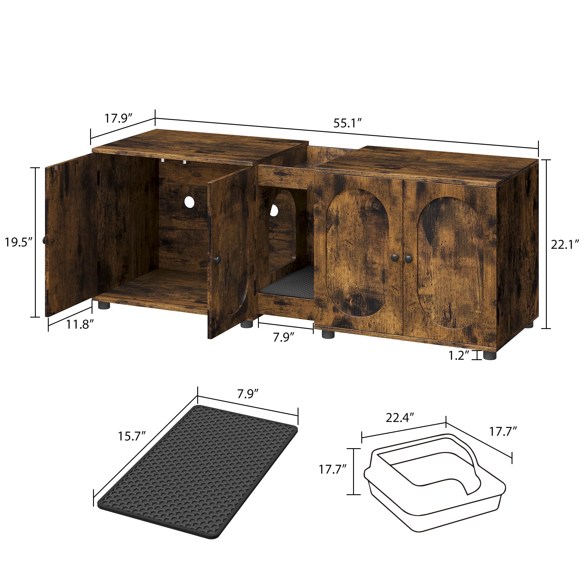 IDEALHOUSE Doppel Katzenklo Schrank, Katzenhaus Holz Mit 2 Bereichen | Großer Doppel-Katzenklo-Schrank aus Holz mit zwei Bereichen, verstecktem Design und vielseitiger Nutzung als Möbelstück.