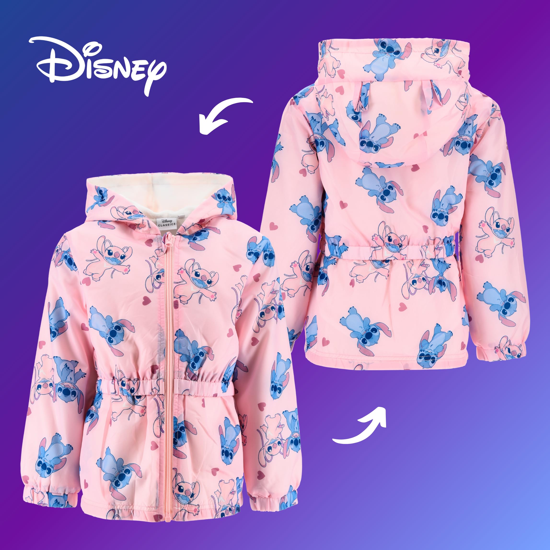 Disney Stitch Veste pour Fille, Sweatshirt au Design Classique Textile Doux, Veste à Capuche 3D pour Filles, Tailles 3 à 8 Ans