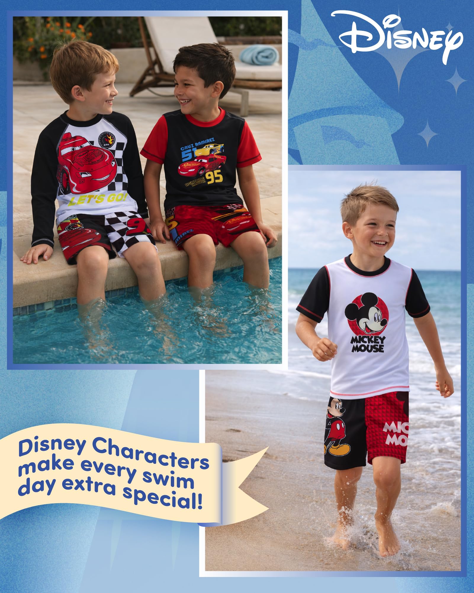 Disney 2-teiliges Schwimmset für Jungen, Rashguard-Shirt und Trunks, LSF 50