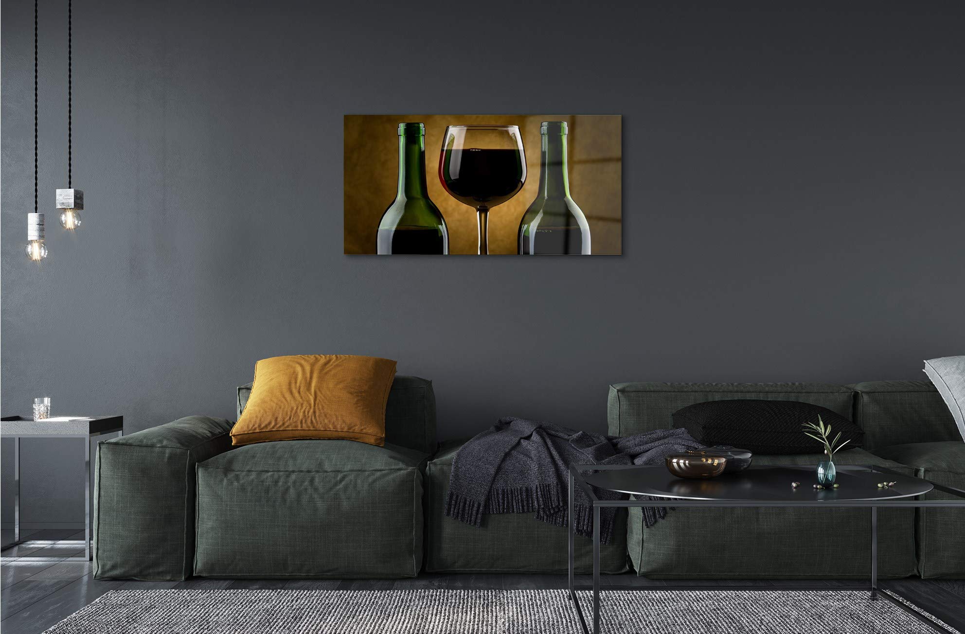 Tulup Cuadro de Cristal 120x60cm Impresa Decoración De Pared Mural Vino - 2 Botellas de Vidrio de Vino