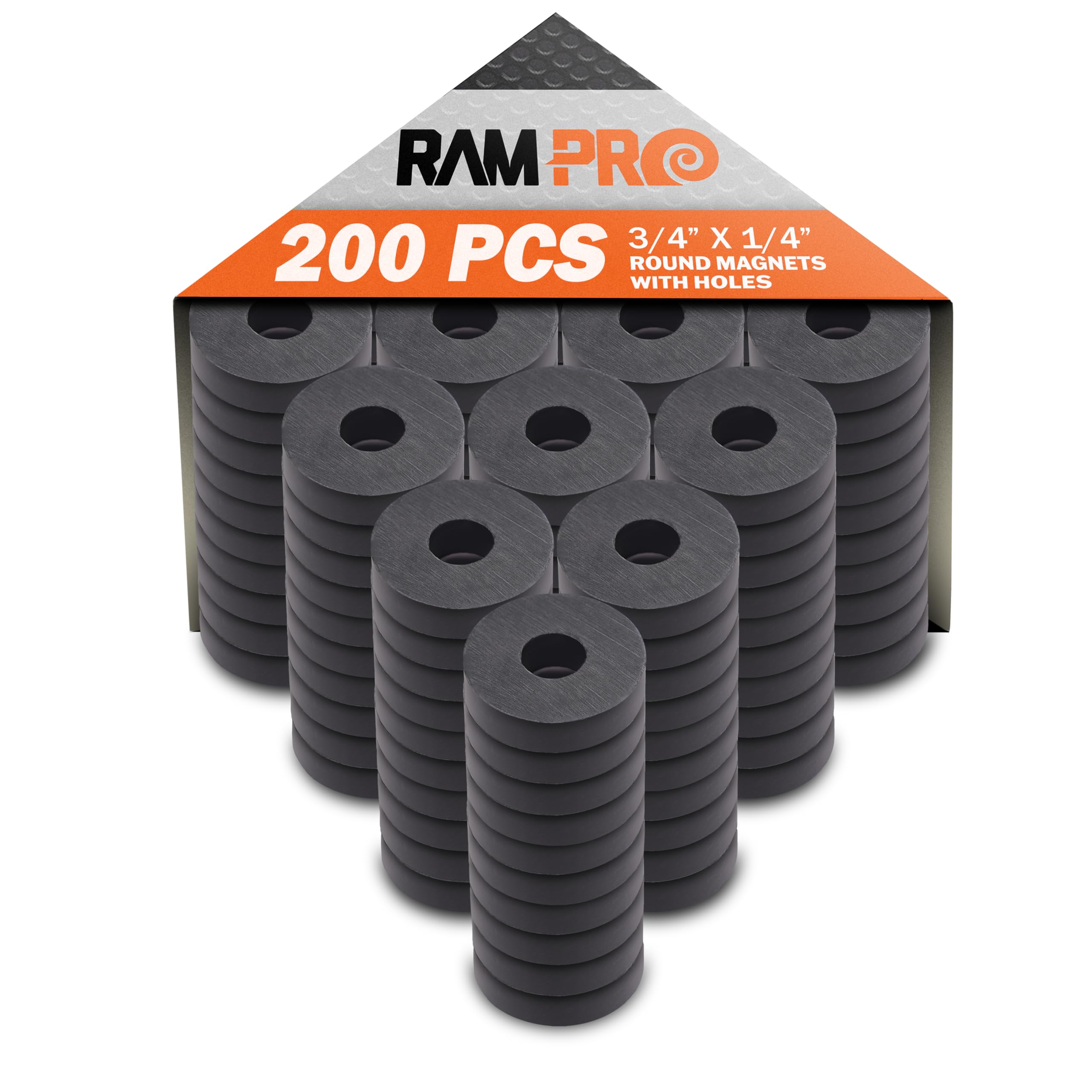 RAM-PRO 200-Piece Powerful Magnetic Round Ferrite Magnet Discs with ¼” Dia. Holes (3/4" x 1/4") – Universal Use on Frigidaire’s, Bulletin Boards &