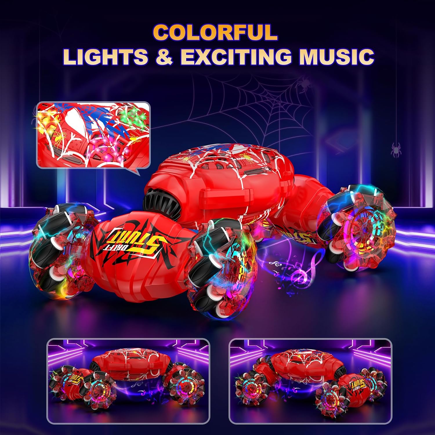 Nikuku Remote Control Car - 2.4GHz 4WD Gesture Sensing RC Stunt Car Toys for Boys and Girls Ages 6-12, 360° Rotating Drift RC Cars with Lights and Music, Ideal Birthday and Xmas Gift - Image 3