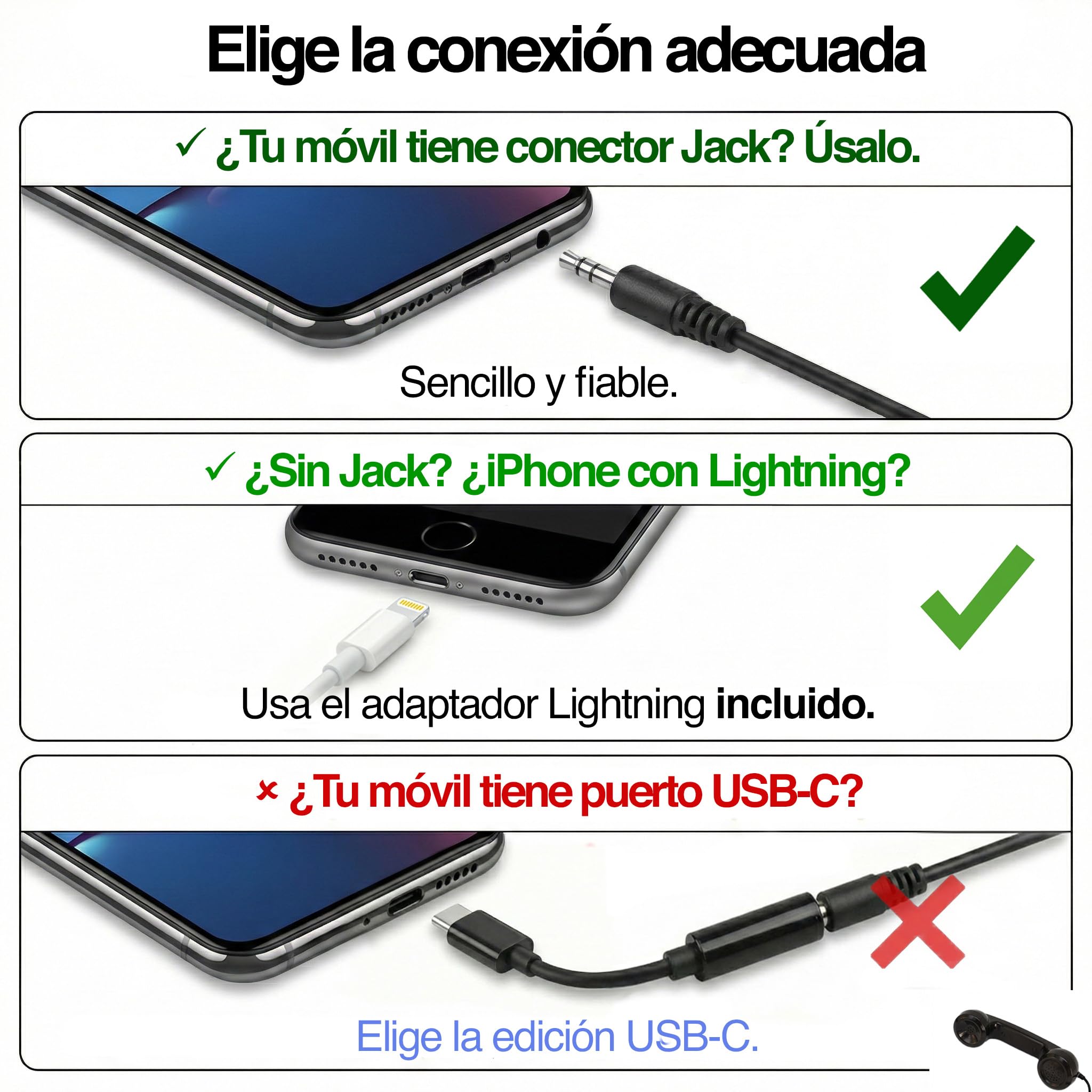 Opis Technology Auricular de Estilo Retro en Forma de Receptor de teléfono (Versión para iPhone) - el 60s Micro Negro — view 4